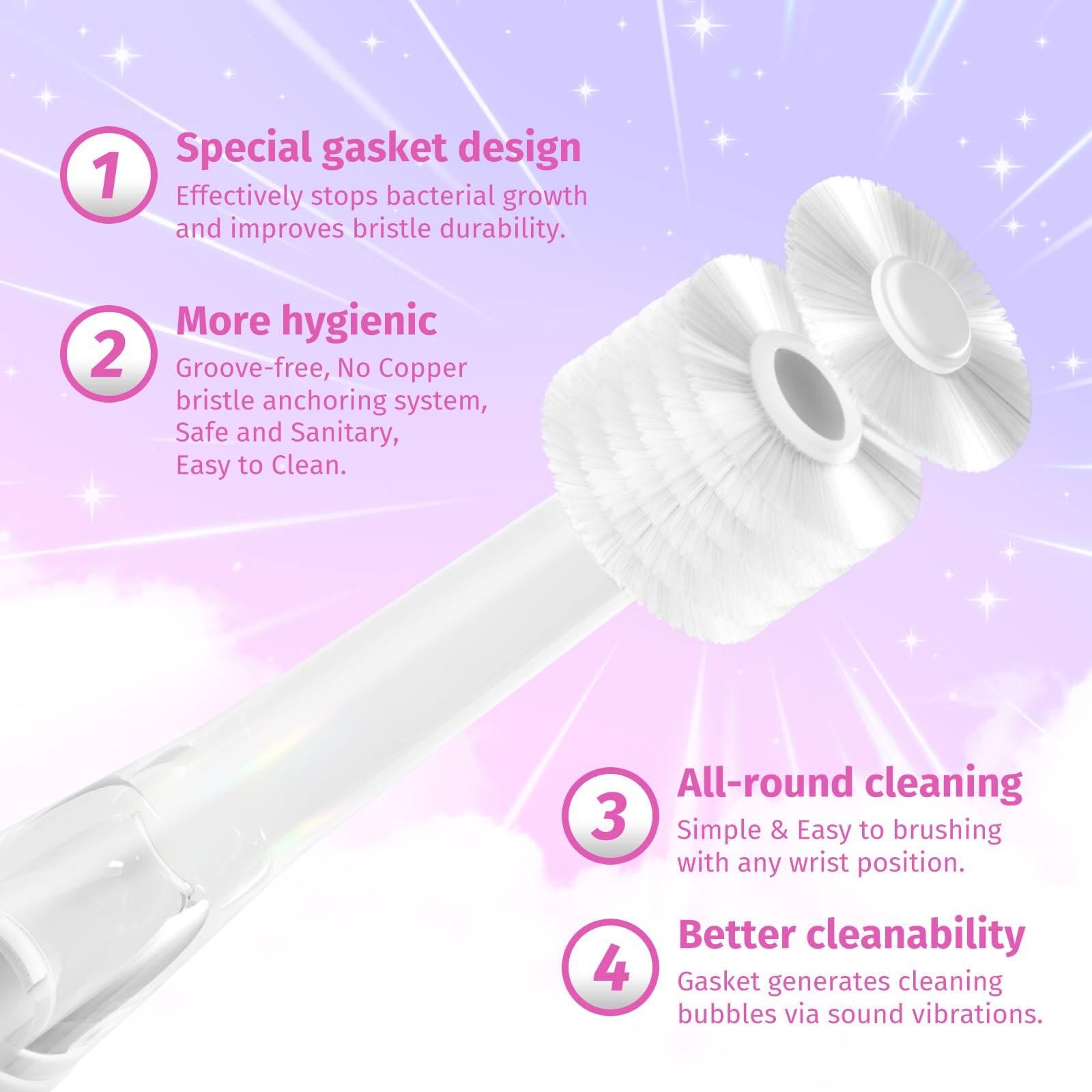 ReDISEN Kids Electric Toothbrush – Toddler Sonic, 2-Min Timer, 4 Heads, Pink Unicorn