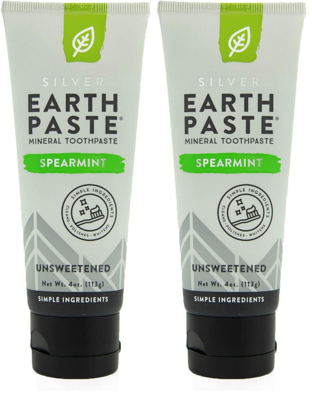 Redmond Earthpaste with Silver - Natural Non-Fluoride Toothpaste, Unsweetened Spearmint, 4 oz Tubes (Pack of 2)