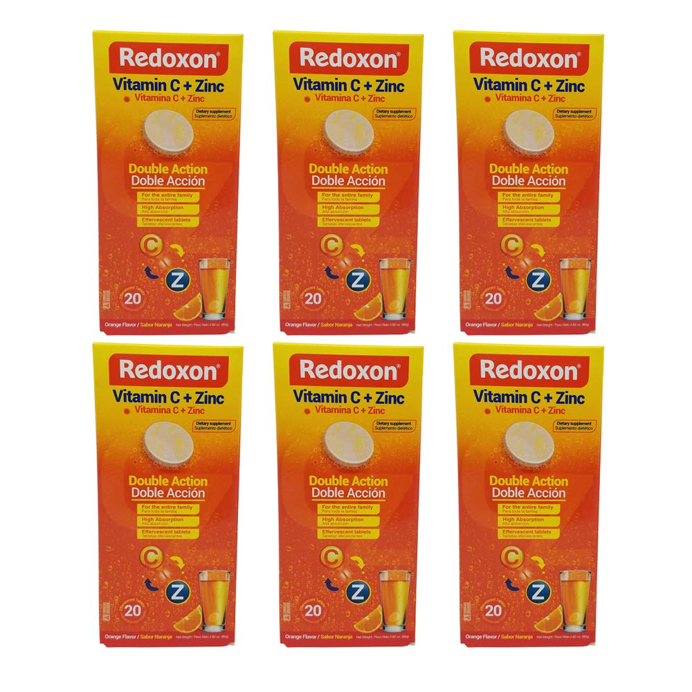 Redoxon Orange Vitamin C with Zinc | Effervescent Tablets, 20 Count (6 Pack)