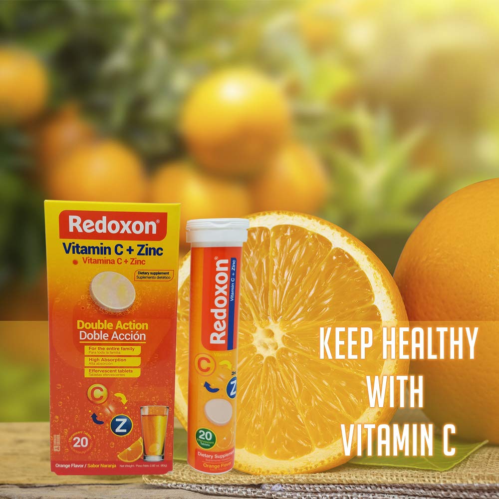 Redoxon Orange Vitamin C with Zinc | Effervescent Tablets, 20 Count (6 Pack)