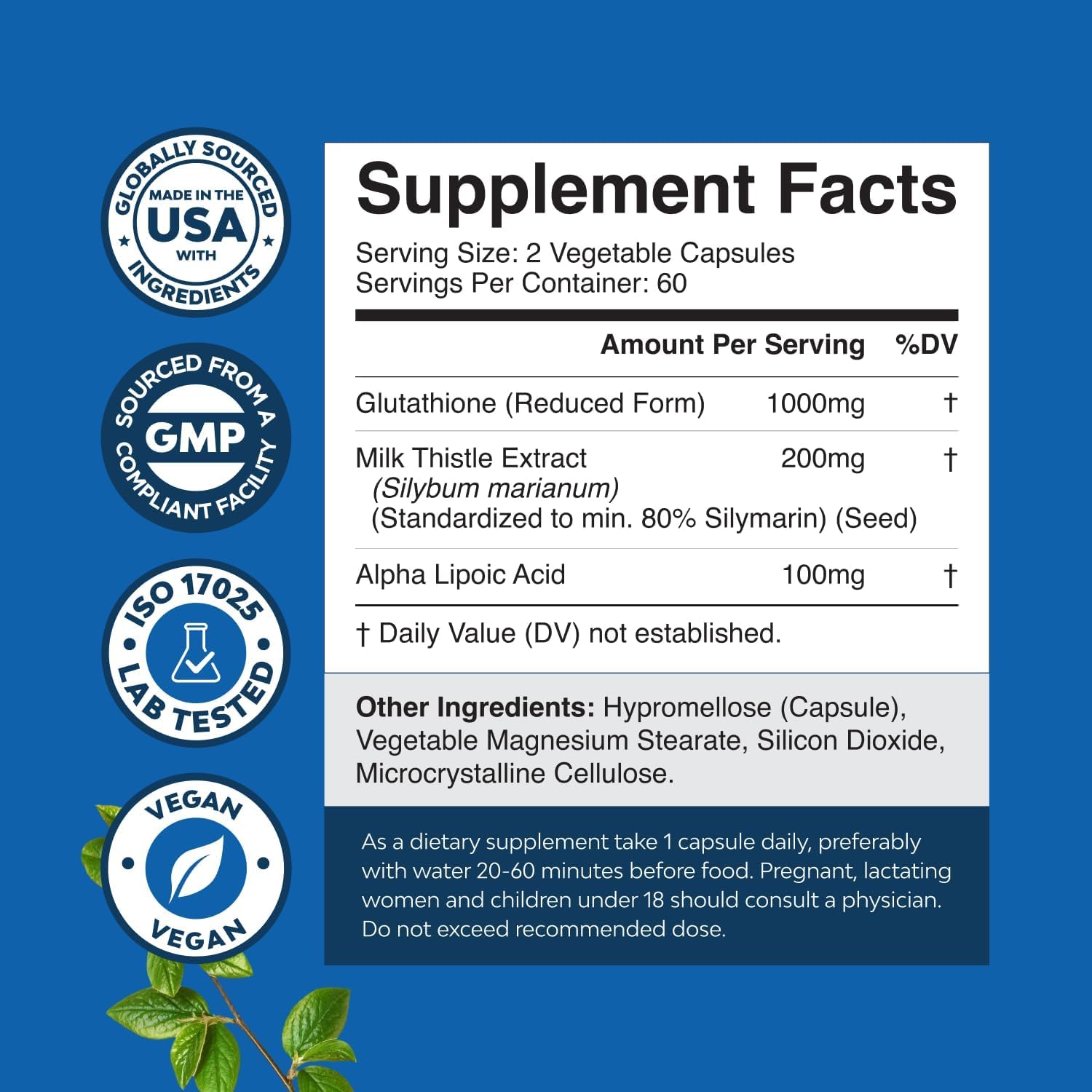 Reduced Glutathione 1000mg with Milk Thistle - 120 Capsules | Skin, Liver & Immune Support