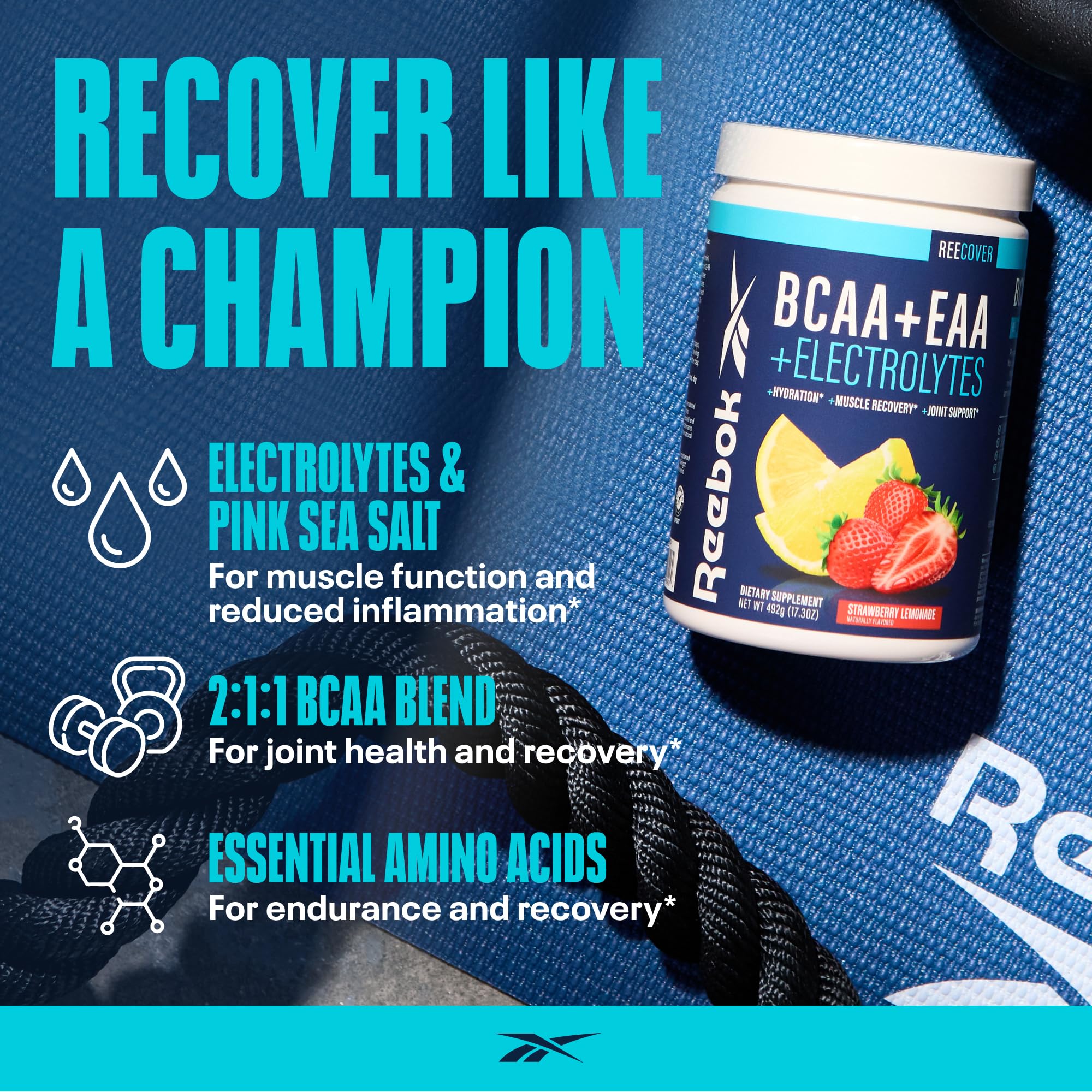 Reebok REECover Amino Acids + Electrolytes | 30 Servings, Strawberry Lemonade