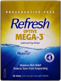 Refresh Optive Mega-3 Eye Drops — Preservative-Free Lipid-Enhancing Lubricant (30 ea x 3)