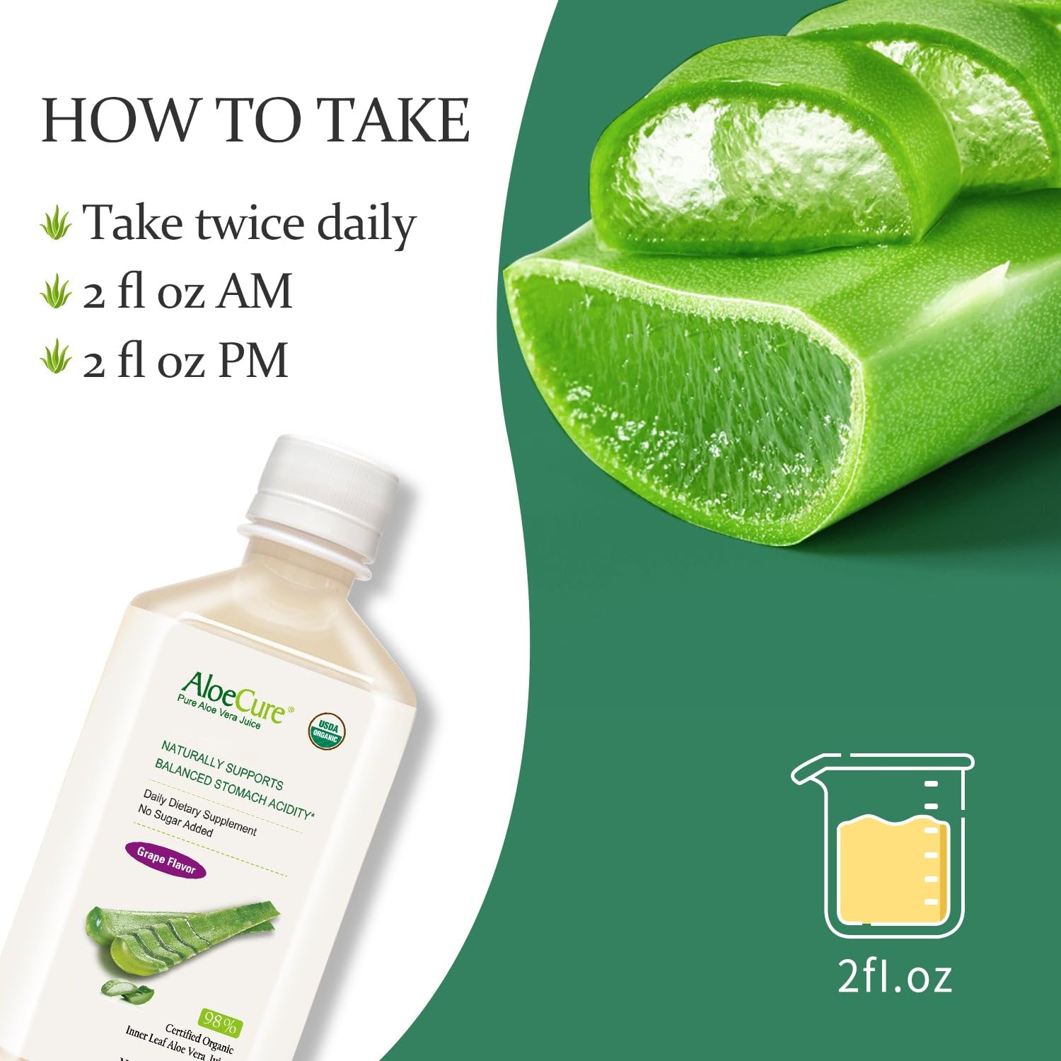 AloeCure USDA Organic Aloe Vera Juice - Grape Flavor, 16.7oz