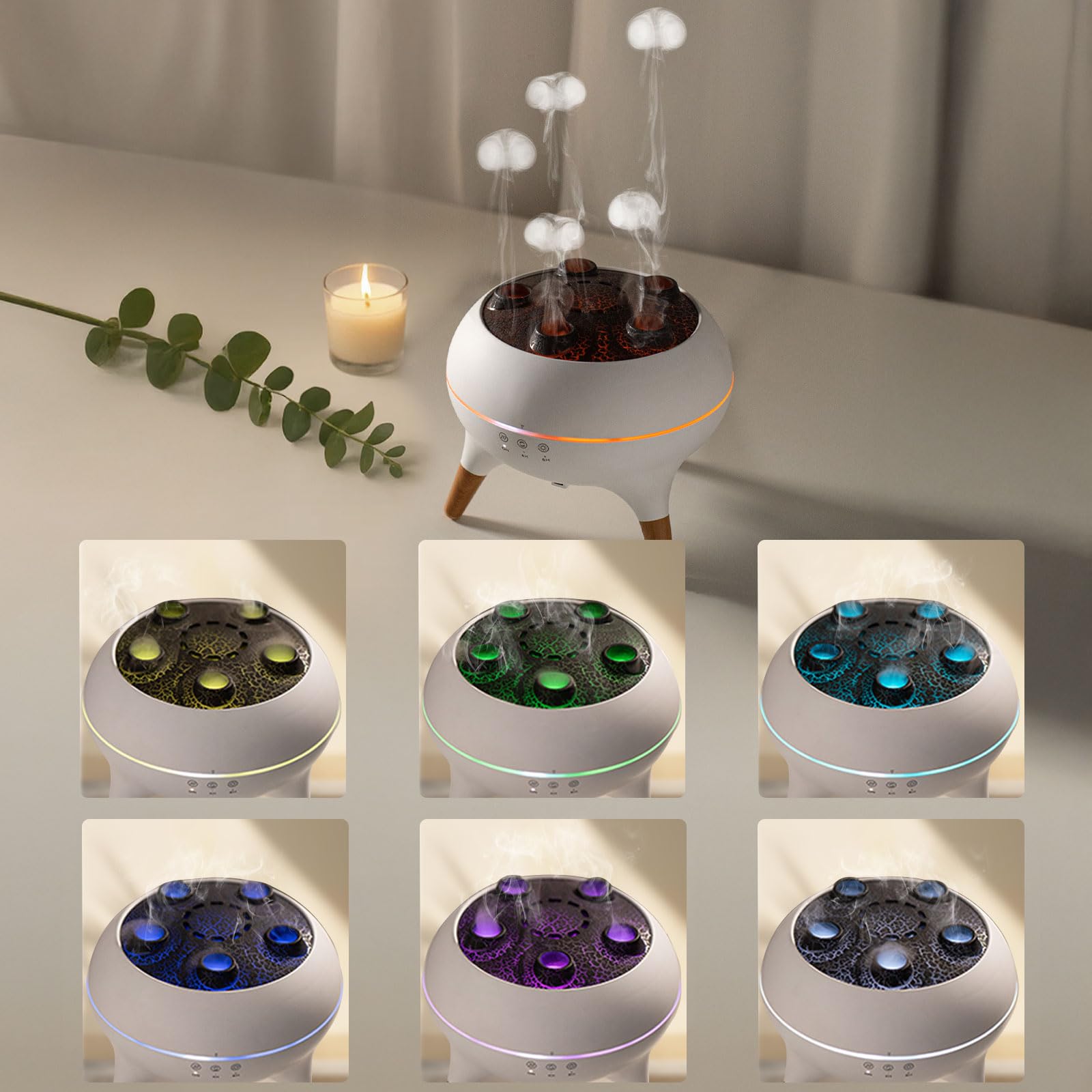 REGISDESK Mushroom Cloud Aroma Diffuser – 7 Smoke Modes, Jelly Fog, 7-Color LED, 3-Timer, Auto Shut-Off | Quiet Home & Office Decor