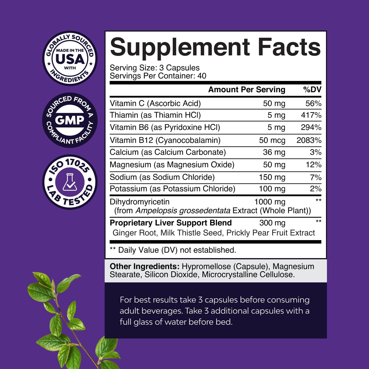 Natures Craft Re-Hydration Pills for After Drinking Recovery - DHM + Milk Thistle, Prickly Pear & Electrolytes (120 Count)