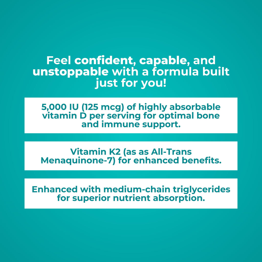Reignite Wellness by JJ Virgin | Vitamin D Plus | Relevant Serving of 5000 IU, Highly Absorbable Vitamin D + Vitamin K1 & K2 | GG Supplement for Immune Health | Bone and Heart Supplement | 60 Softgels
