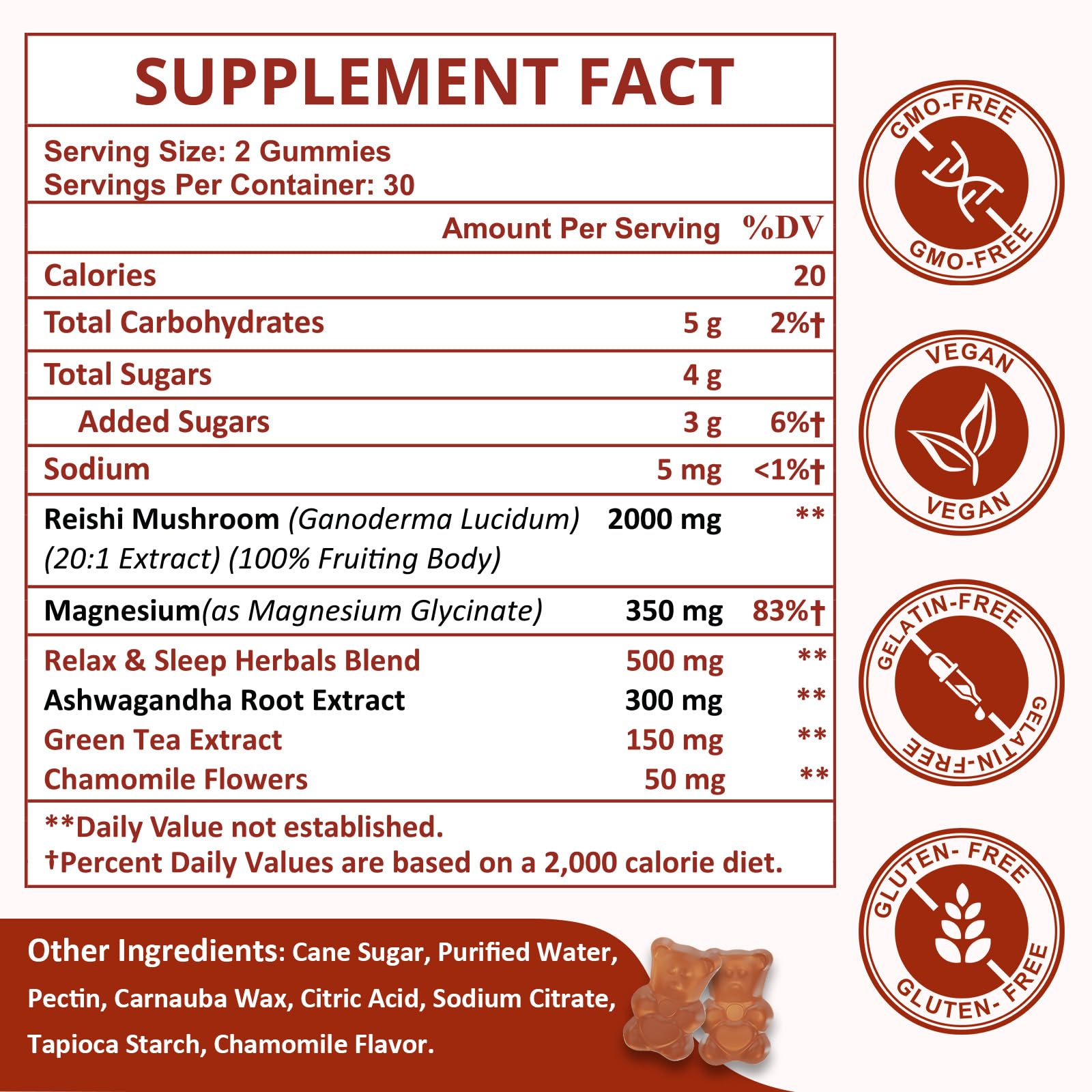 Reishi Mushroom Gummies - Cortisol Support, Relaxation & Immunity | Vegan (60 Gummies)