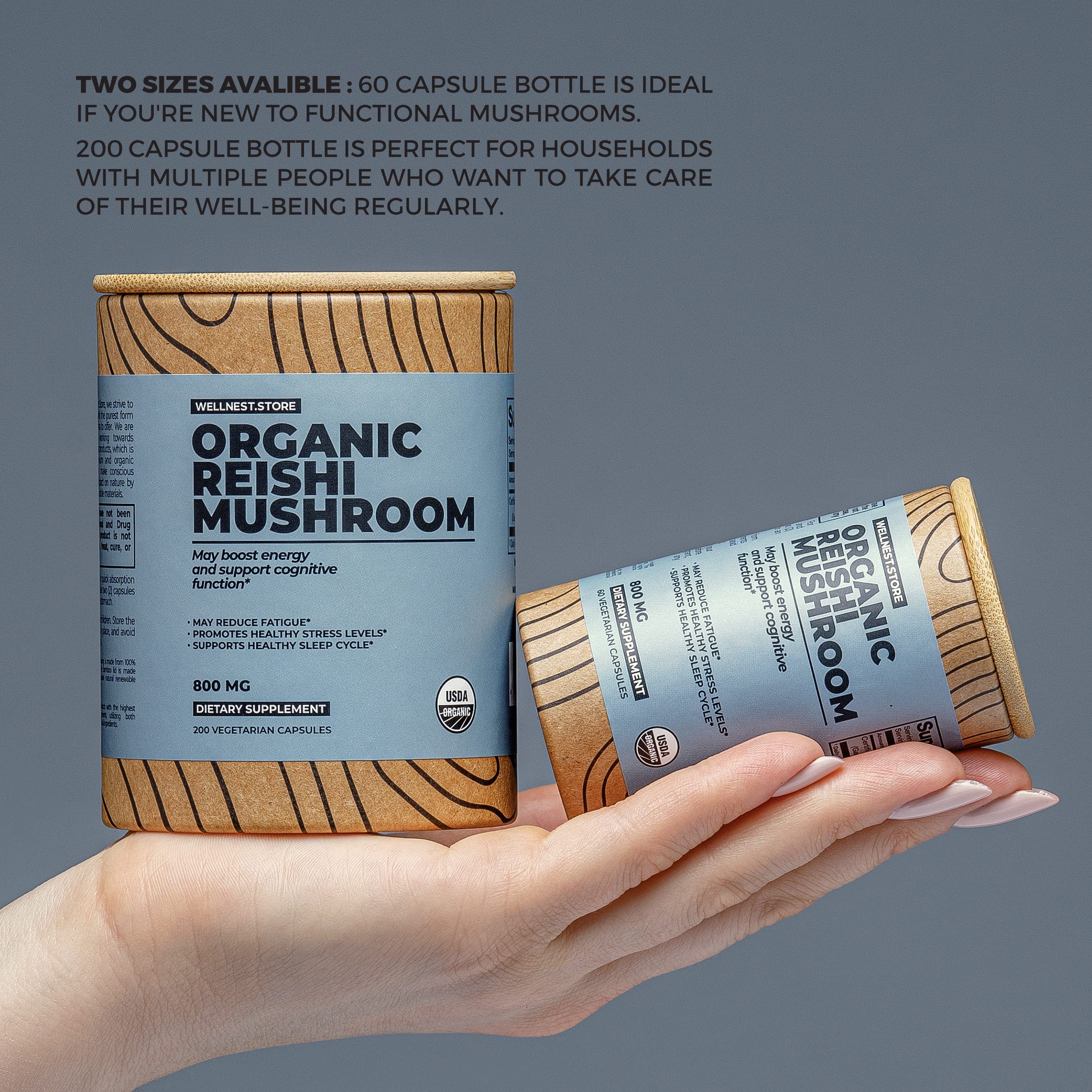 Reishi Organic Mushroom Supplement Capsules | Ganoderma Extract | Immune Support | 60 Capsules