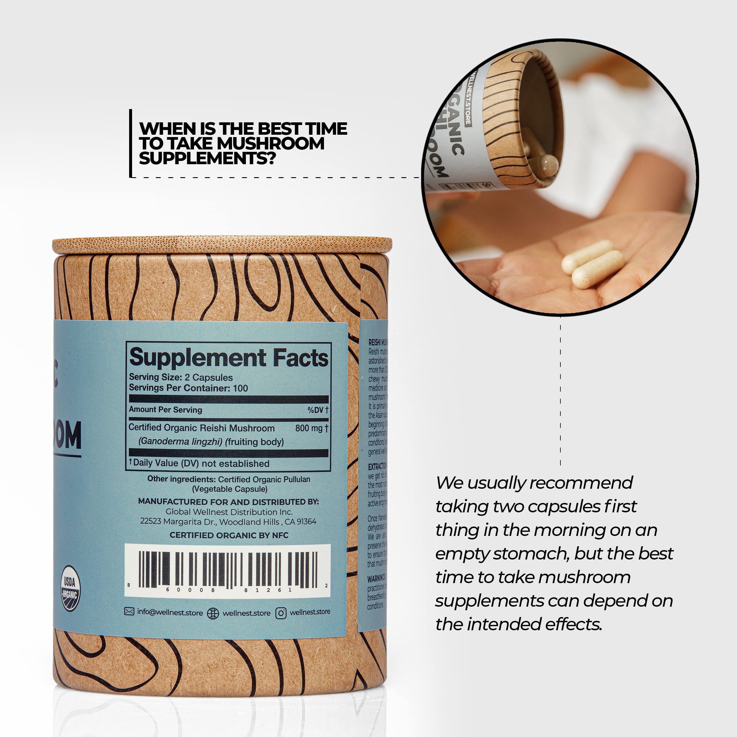 Reishi Organic Mushroom Supplement Capsules | Ganoderma Extract | Immune Support | 60 Capsules
