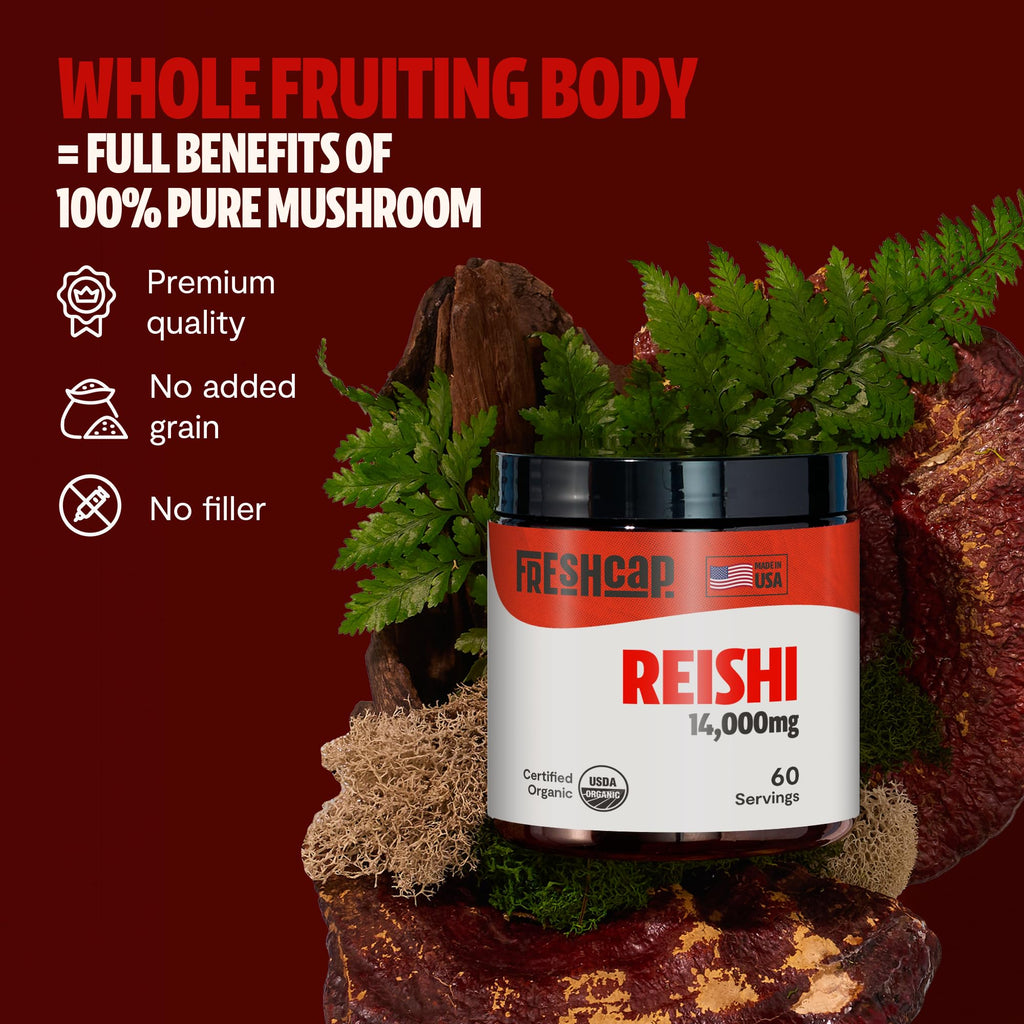 FreshCap Mushrooms Reishi Powder — 14,000mg Organic Dual-Extract, 60 Servings