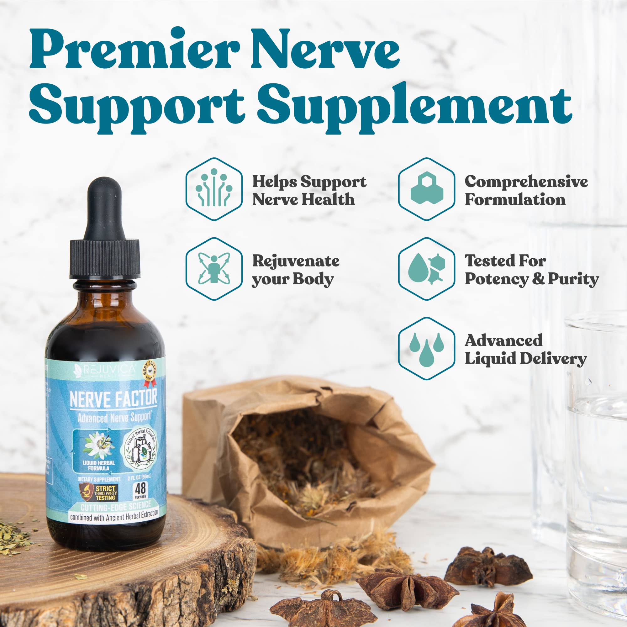 Rejuvica Health NerveFactor – Advanced Nerve Support Liquid with B Vitamins & Herbal Extracts