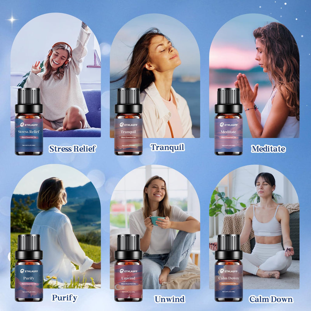 Relax Diffuser Oil – Essential Oil Blends (6x10ml) for Stress Relief & Calm