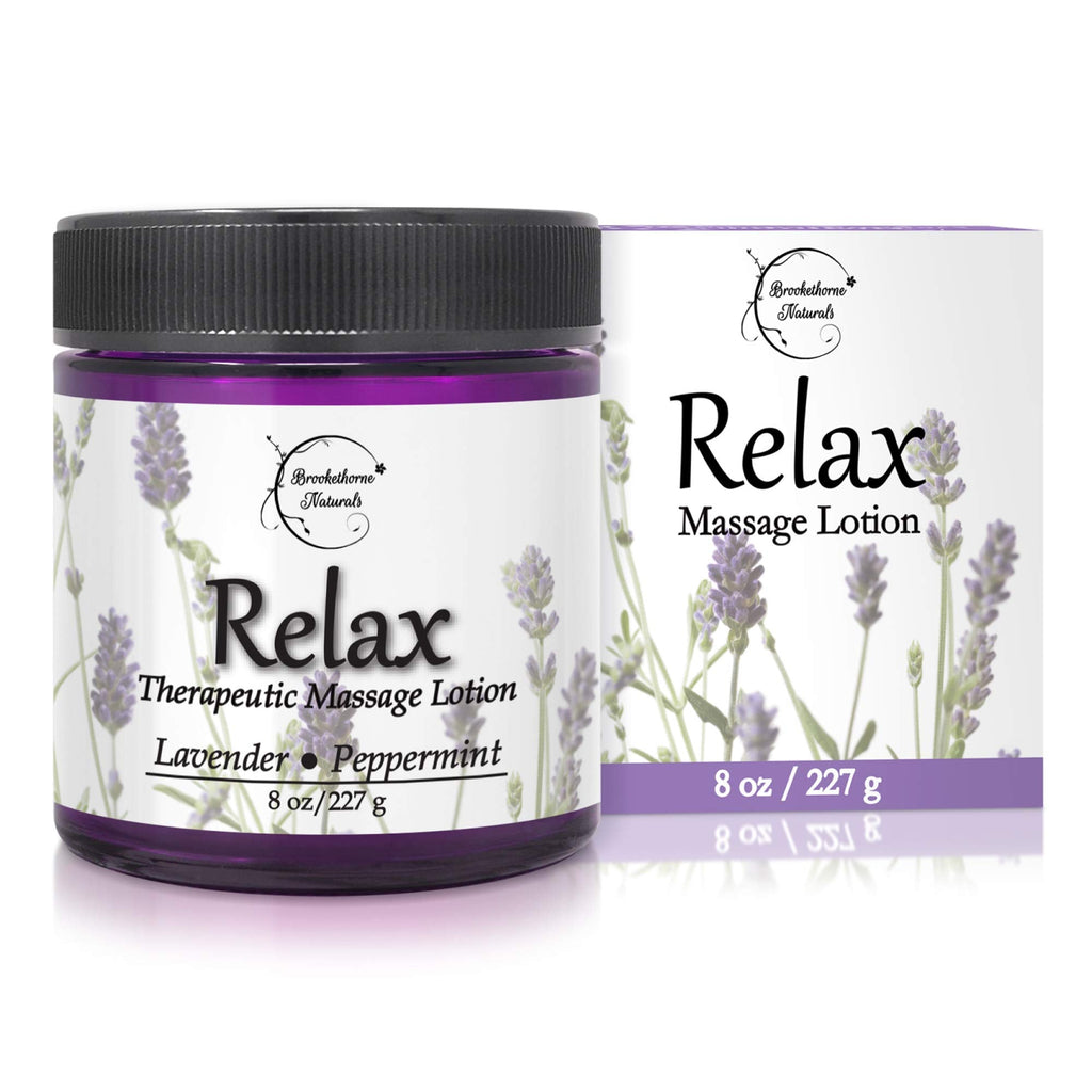 Relax Therapeutic Massage Lotion – All Natural with Lavender & Peppermint Oils | Brookethorne Naturals 8oz