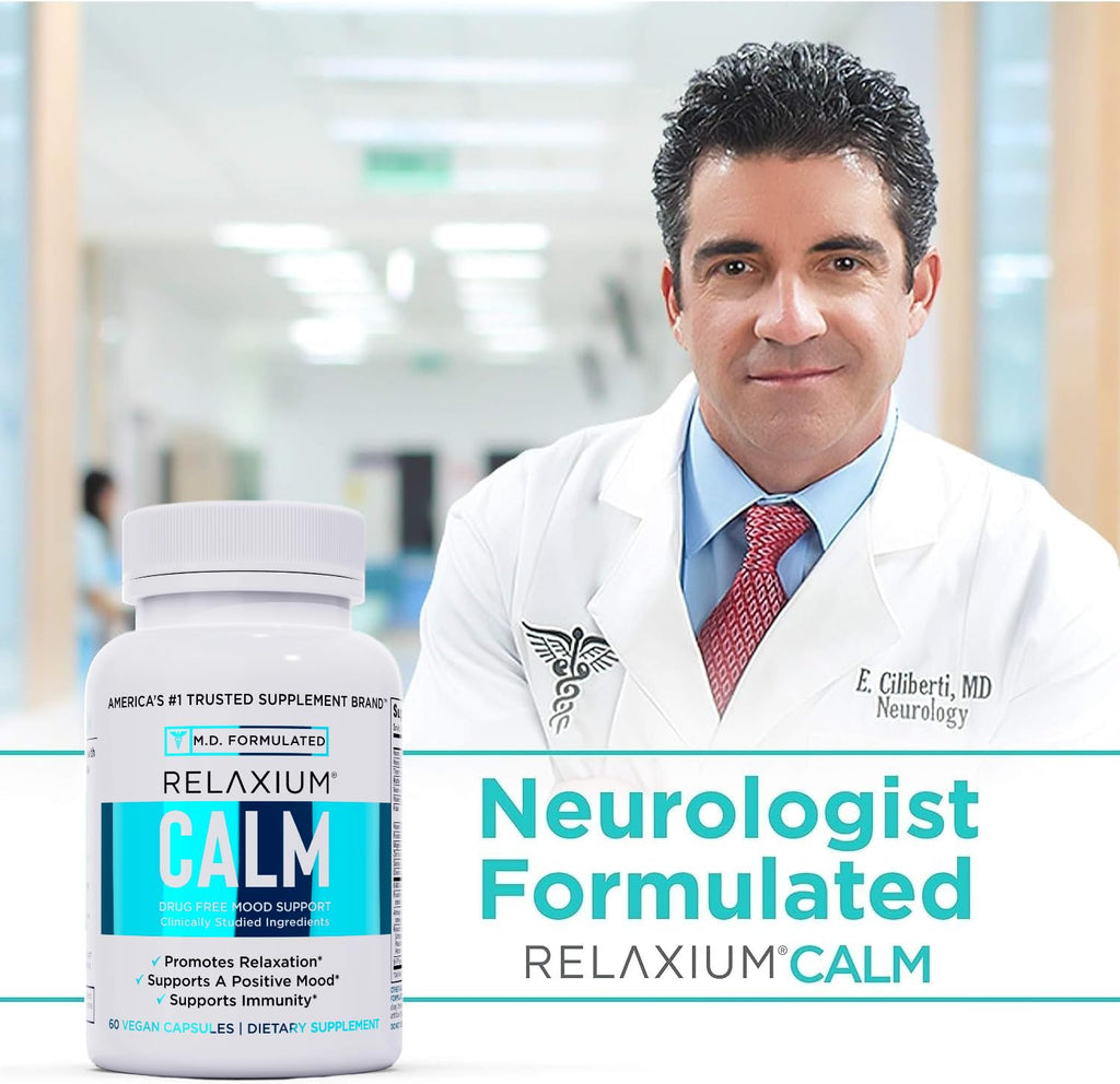 Relaxium Calm – Non-Habit Stress & Mood Support (Ashwagandha, 5-HTP, GABA) – Made in USA (60 Capsules)