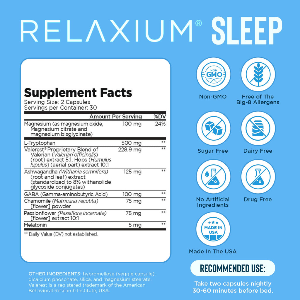 Relaxium Sleep Aid for Adults – Melatonin 5mg + Magnesium Glycinate (60 Capsules)