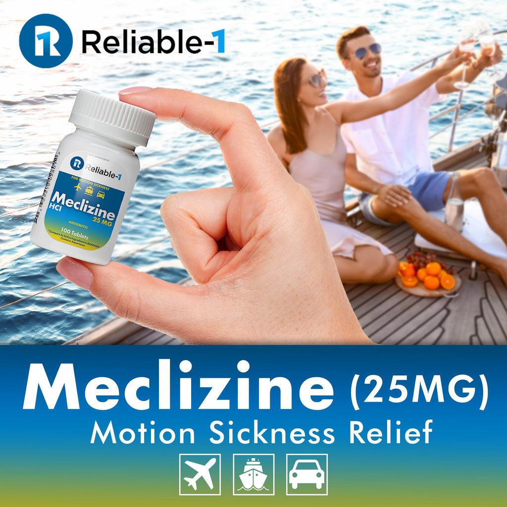 Reliable-1 Laboratories Meclizine HCL 25mg 100 Tablets (1 Bottle) | Motion Sickness Relief
