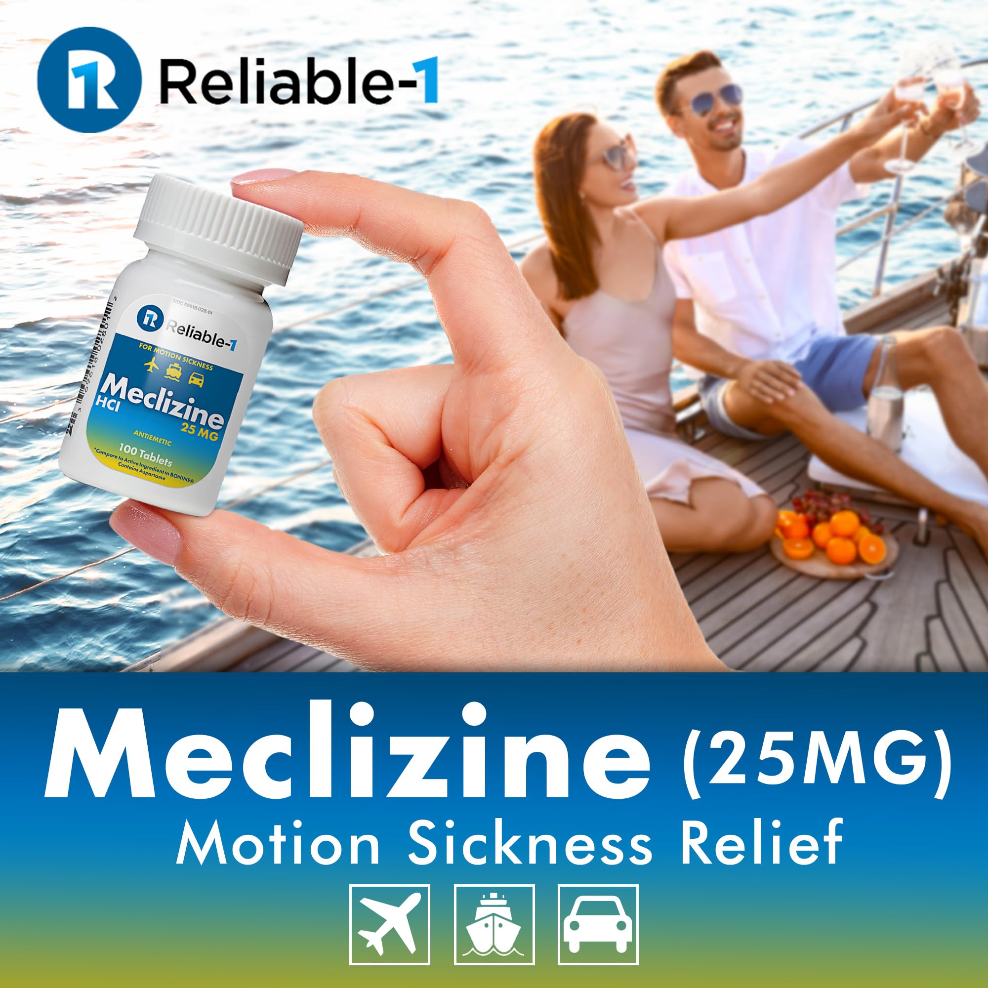 Reliable-1 Laboratories Meclizine HCL 25mg 100 Tablets (1 Bottle) | Motion Sickness Relief
