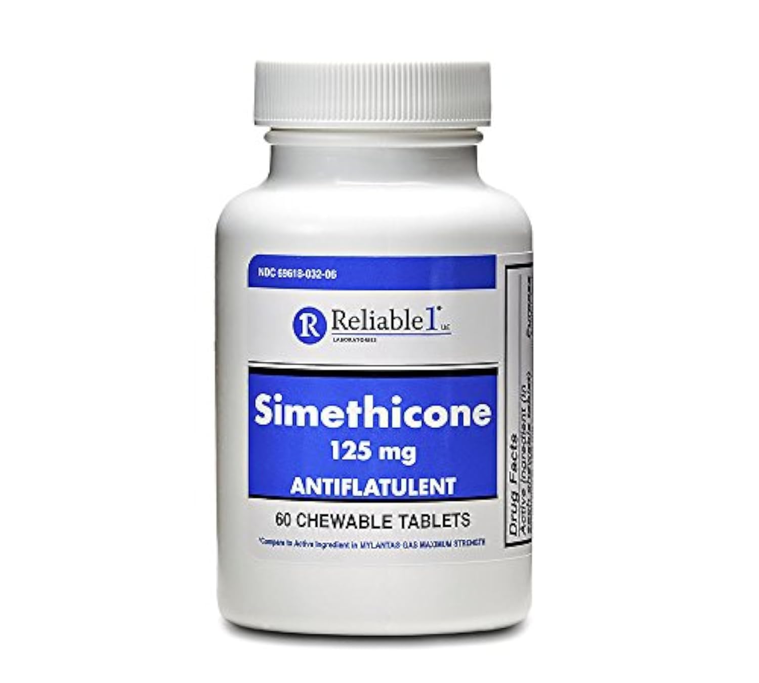 Reliable-1 Laboratories Simethicone 125mg Gas Relief Tablets – Extra Strength, Peppermint Flavor, 60 Chewable Tablets