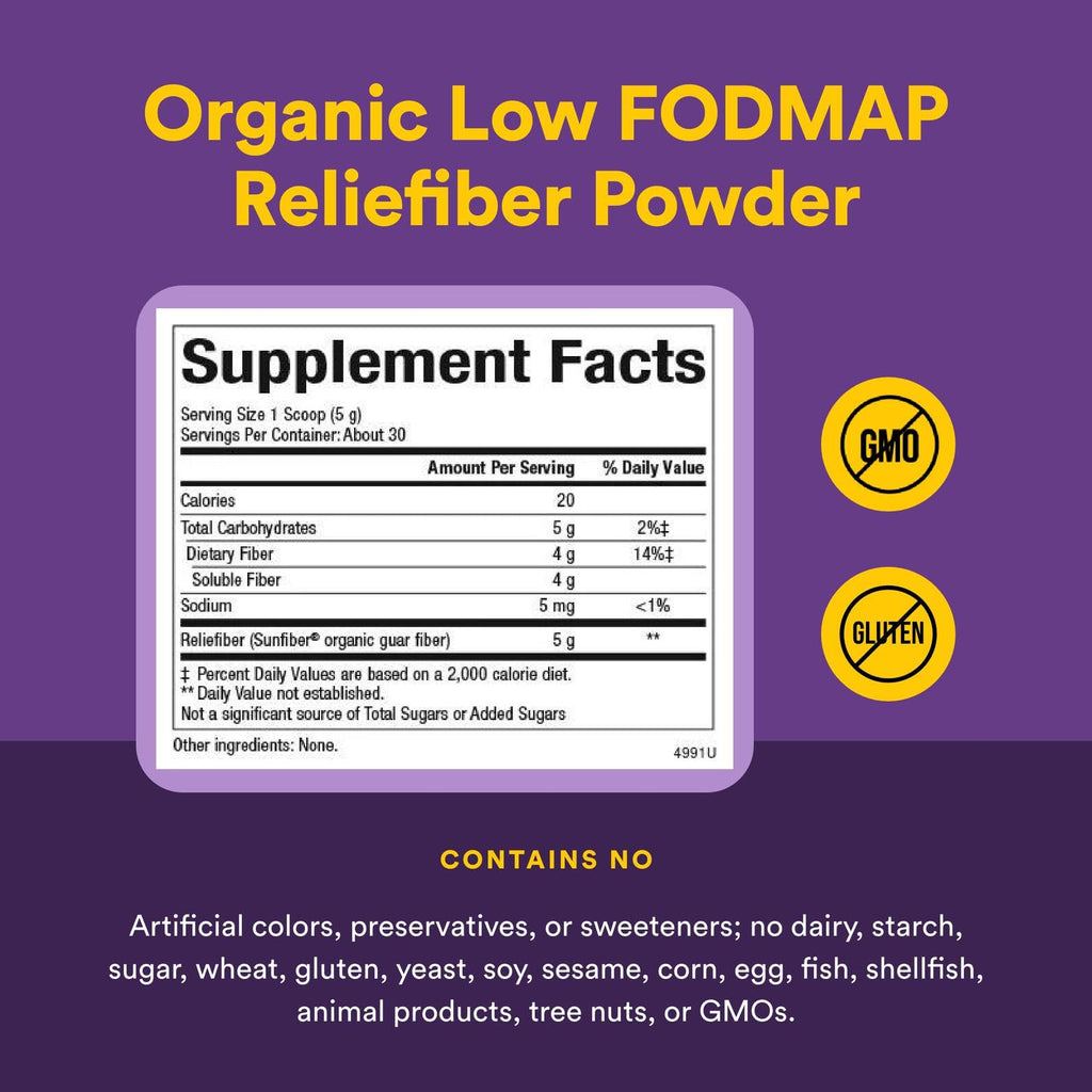 Natural Factors Organic Low FODMAP Reliefiber Powder – Unflavored, 150 g