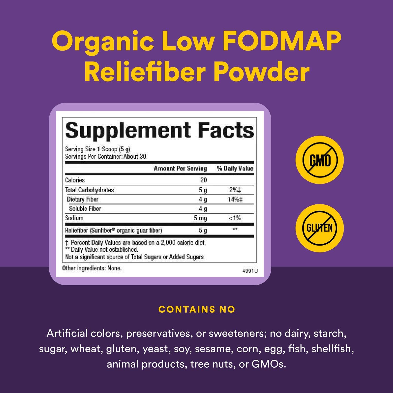Natural Factors Organic Low FODMAP Reliefiber Powder – Unflavored, 150 g