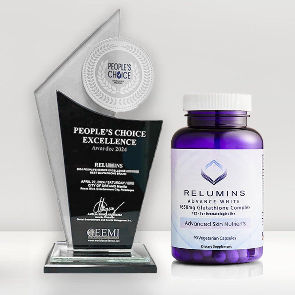 Relumins 1650mg L-Glutathione Complex with Hyaluronic – 90 Caps x 5 Bottles, Made in USA