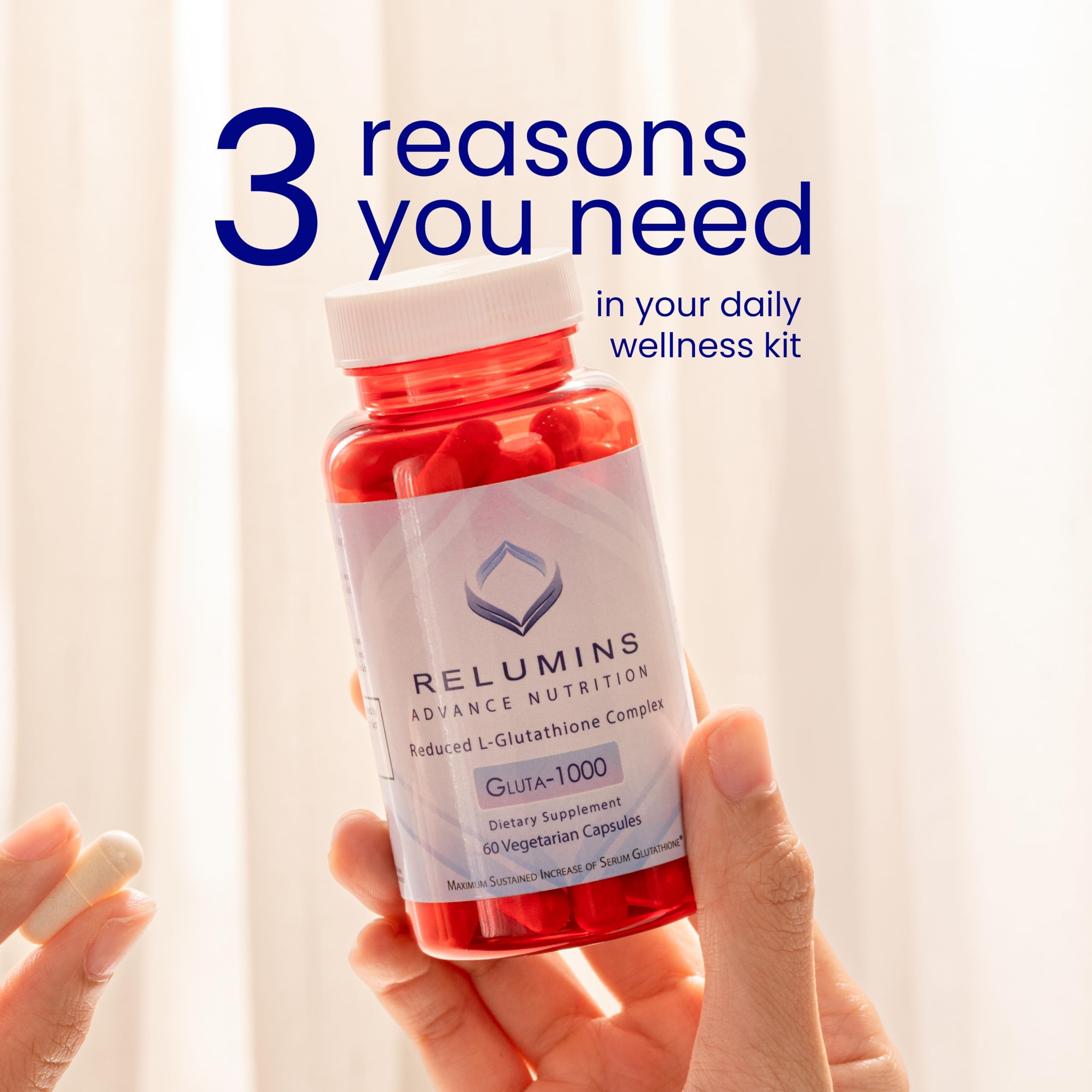 Relumins L-Glutathione 1000mg Complex with Alpha Lipoic Acid – 60 Caps x 3 Bottles