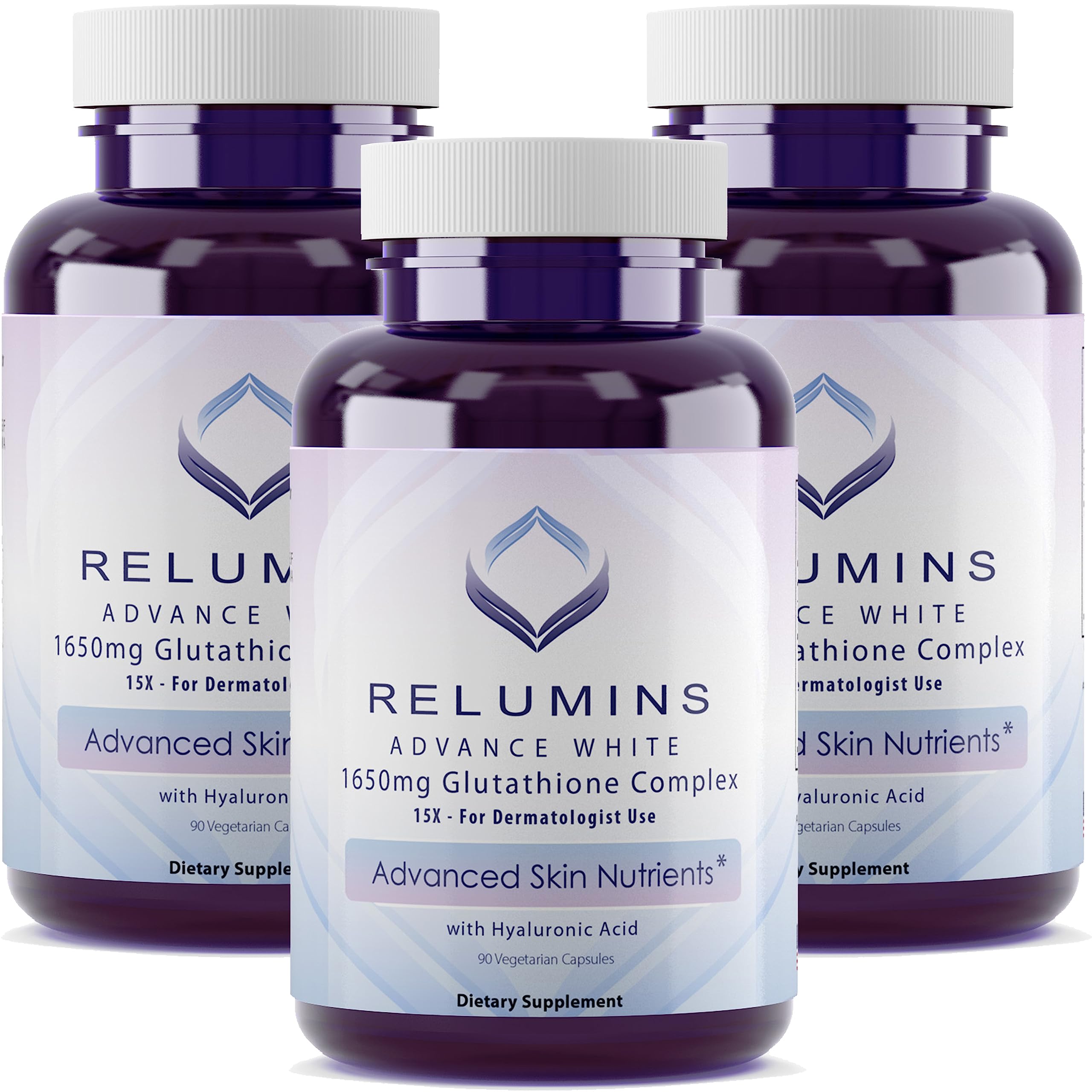 Relumins 1650mg L-Glutathione Complex with Hyaluronic – Spring Glow Essentials – Made in USA – 3 Bottles