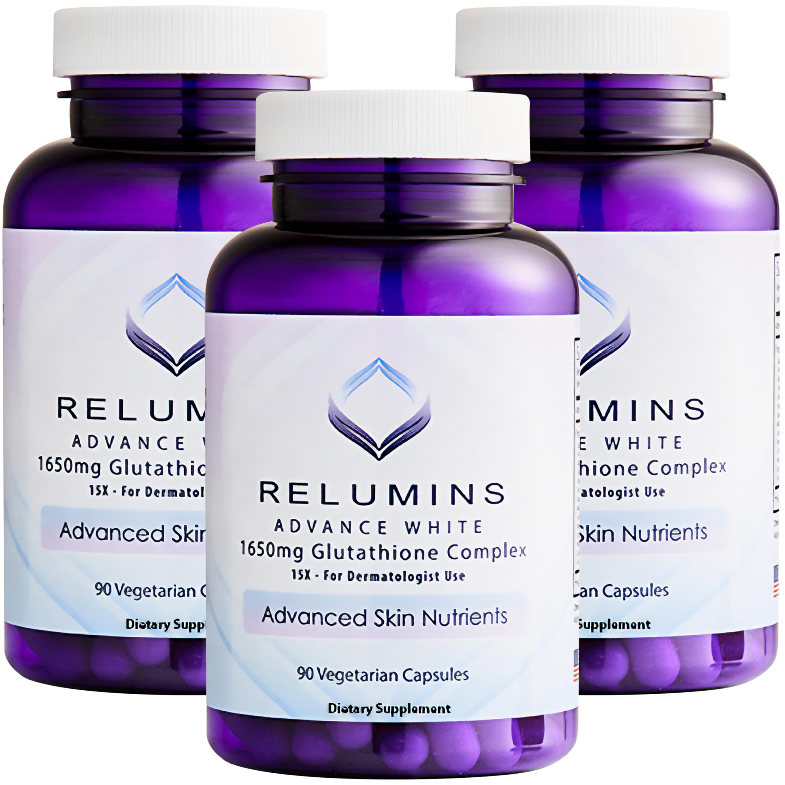 Relumins L-Glutathione Complex 1650mg - 3x90 Veg Capsules - Made in USA