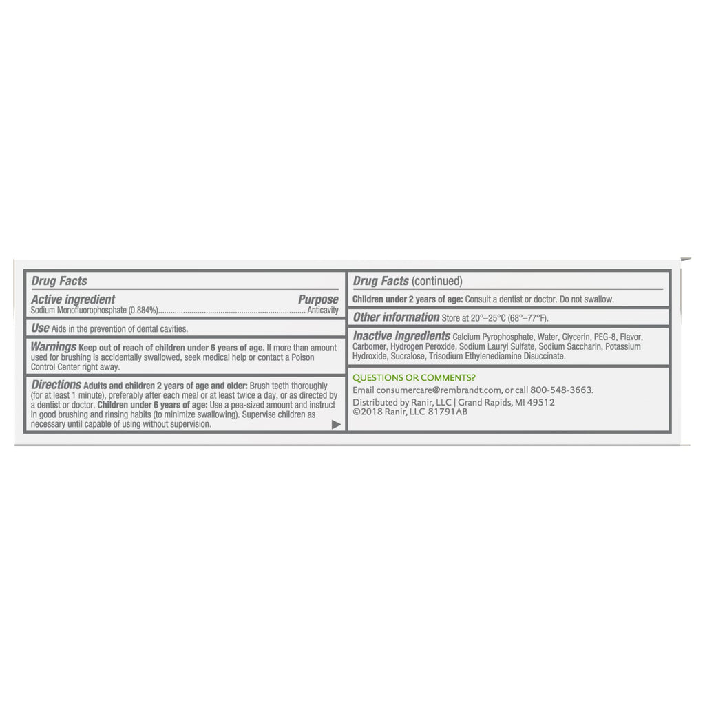 Rembrandt Deeply White + Peroxide Toothpaste – Fresh Mint, 2.6 oz x 2 Pack