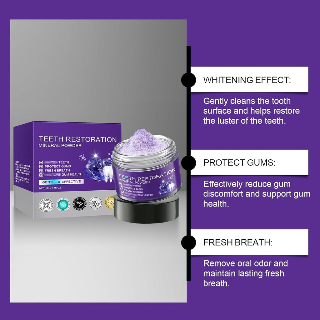 Teeth Restoration Mineral Powder, Mineral Tooth Powder, Dental Restoration Mine RAL Po wder, in Strengthening Teeth and Gums, Protect Gums and Freshen Breath 2pcs