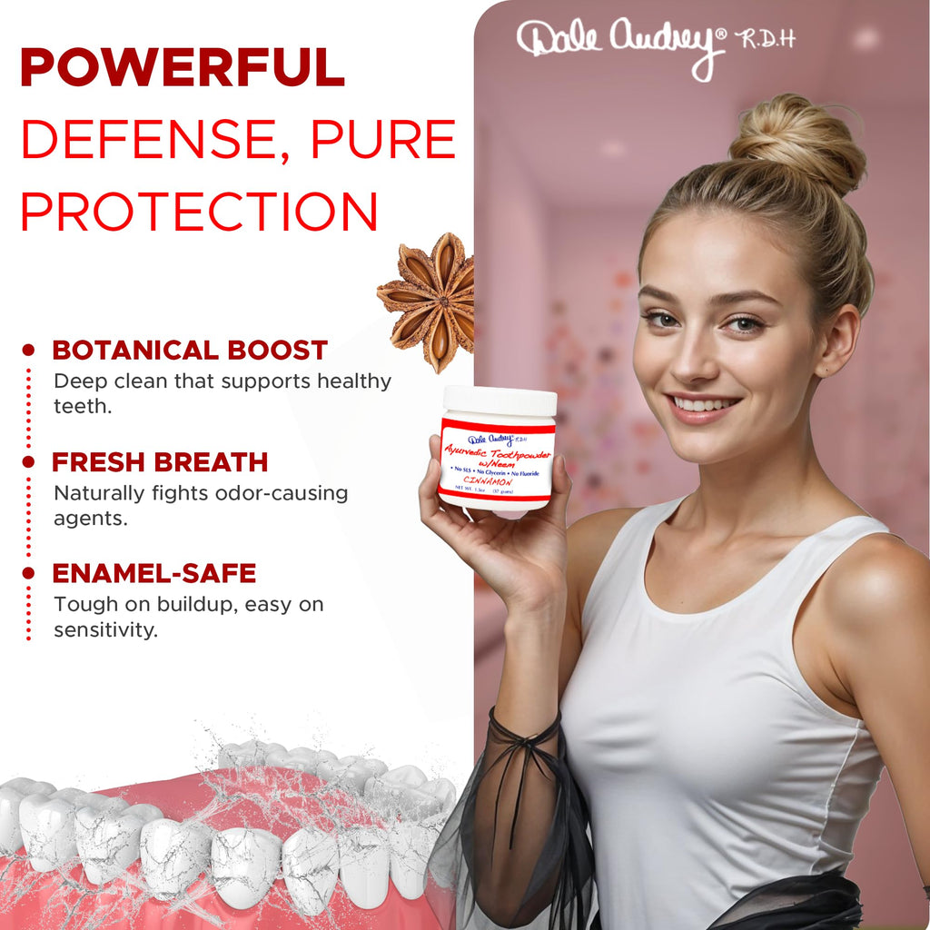Ayurvedic Remineralizing Tooth Powder - Cinnamon Flavor for Sensitive Teeth | Organic Gum Health & Bad Breath Care | 1.3 Oz