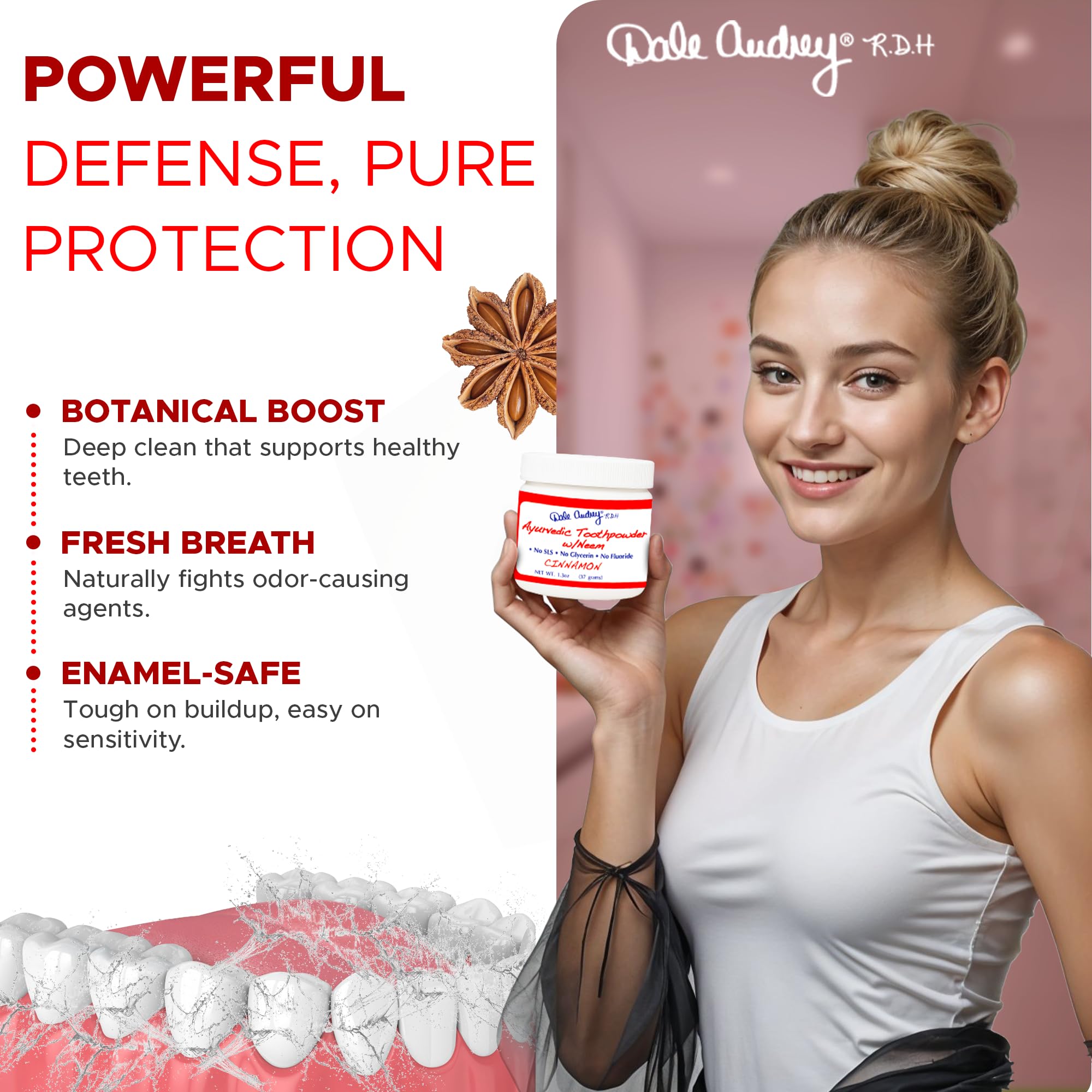 Ayurvedic Remineralizing Tooth Powder - Cinnamon Flavor for Sensitive Teeth | Organic Gum Health & Bad Breath Care | 1.3 Oz
