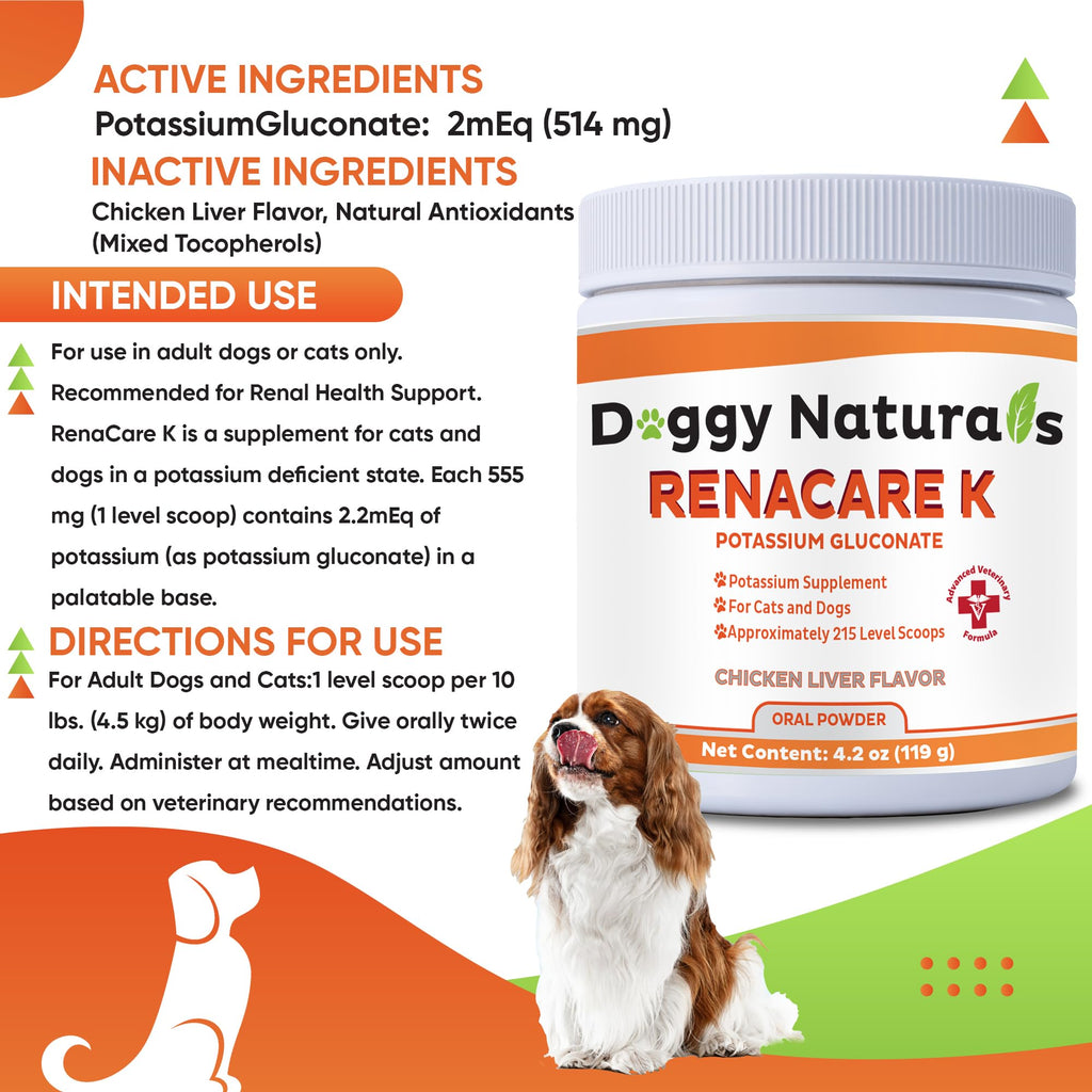 RenaCare K Potassium Gluconate Supplement for Dogs & Cats – Chicken Liver Flavor, 4 oz, Made in USA