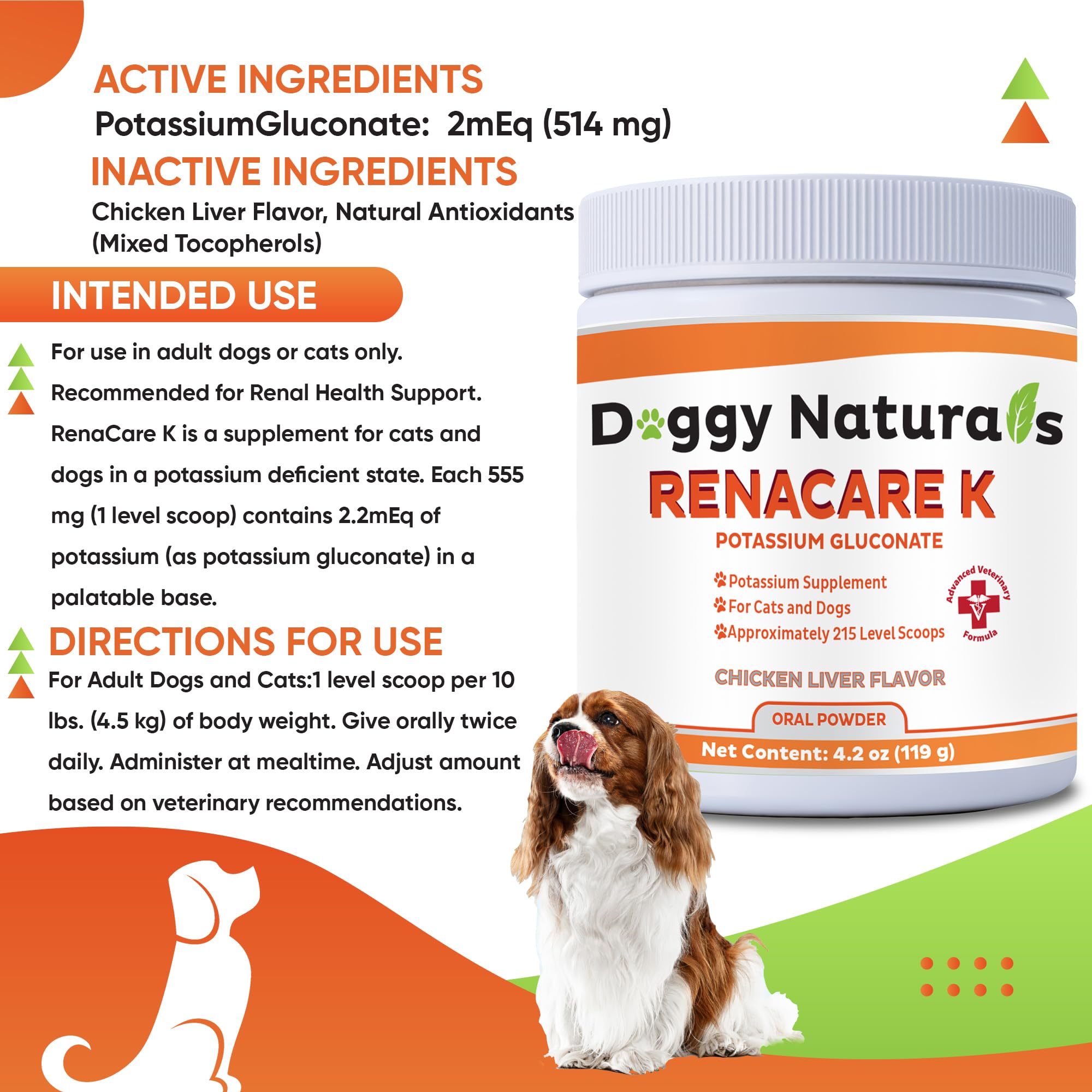 RenaCare K Potassium Gluconate Supplement for Dogs & Cats – Chicken Liver Flavor, 4 oz, Made in USA