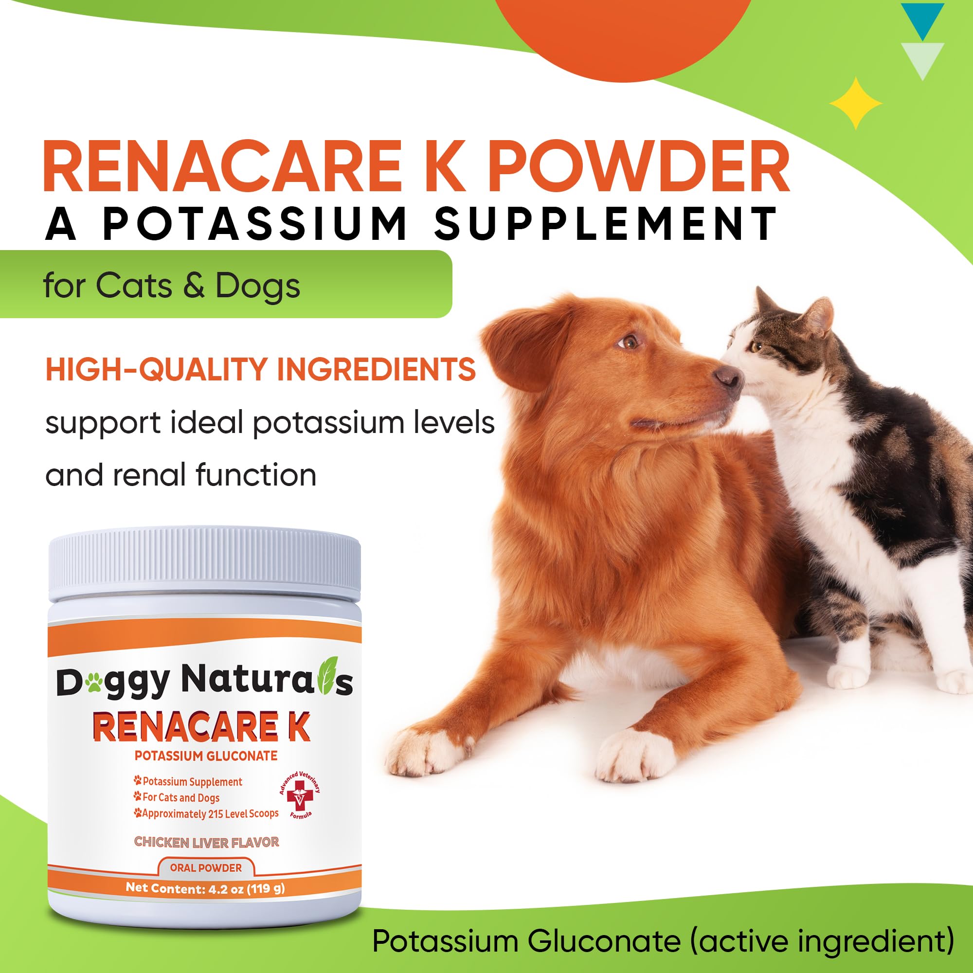 RenaCare K Potassium Gluconate Supplement for Dogs & Cats – Chicken Liver Flavor, 4 oz, Made in USA