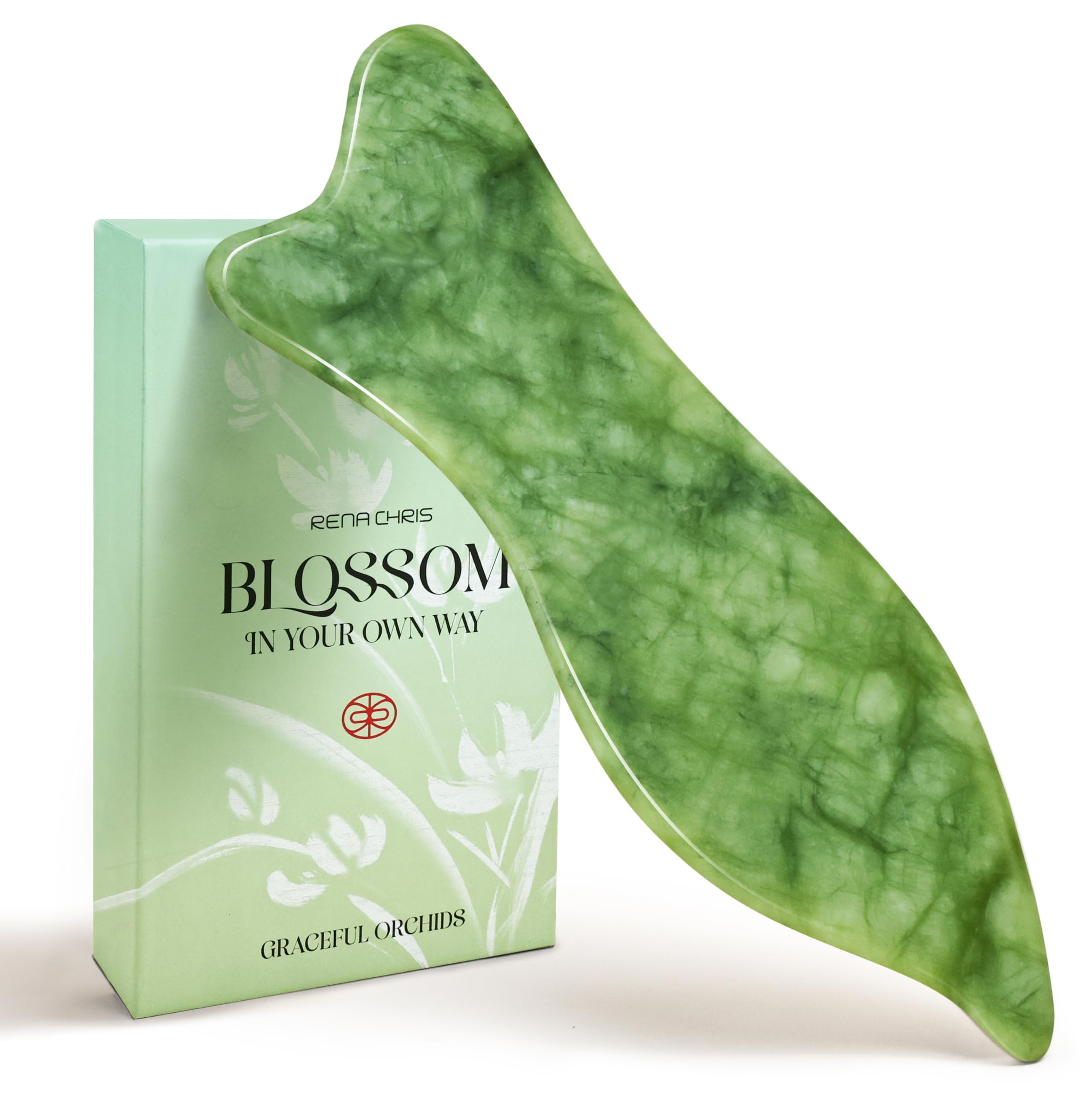 Rena Chris Natural Xiuyan Jade Gua Sha – Facial Massage & Acupressure Tool (Green)