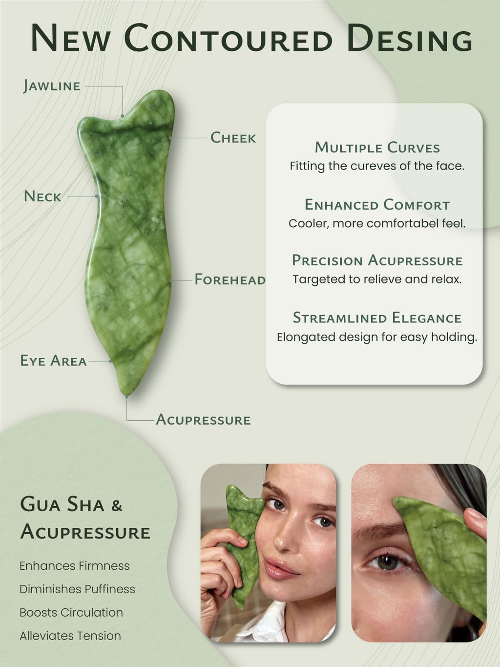 Rena Chris Natural Xiuyan Jade Gua Sha – Facial Massage & Acupressure Tool (Green)