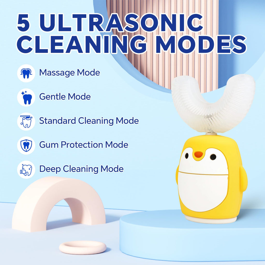 Renaelelife Kids Sonic Toothbrush – U‑Shaped, IPX7, 5 Modes, 360° Cleaning