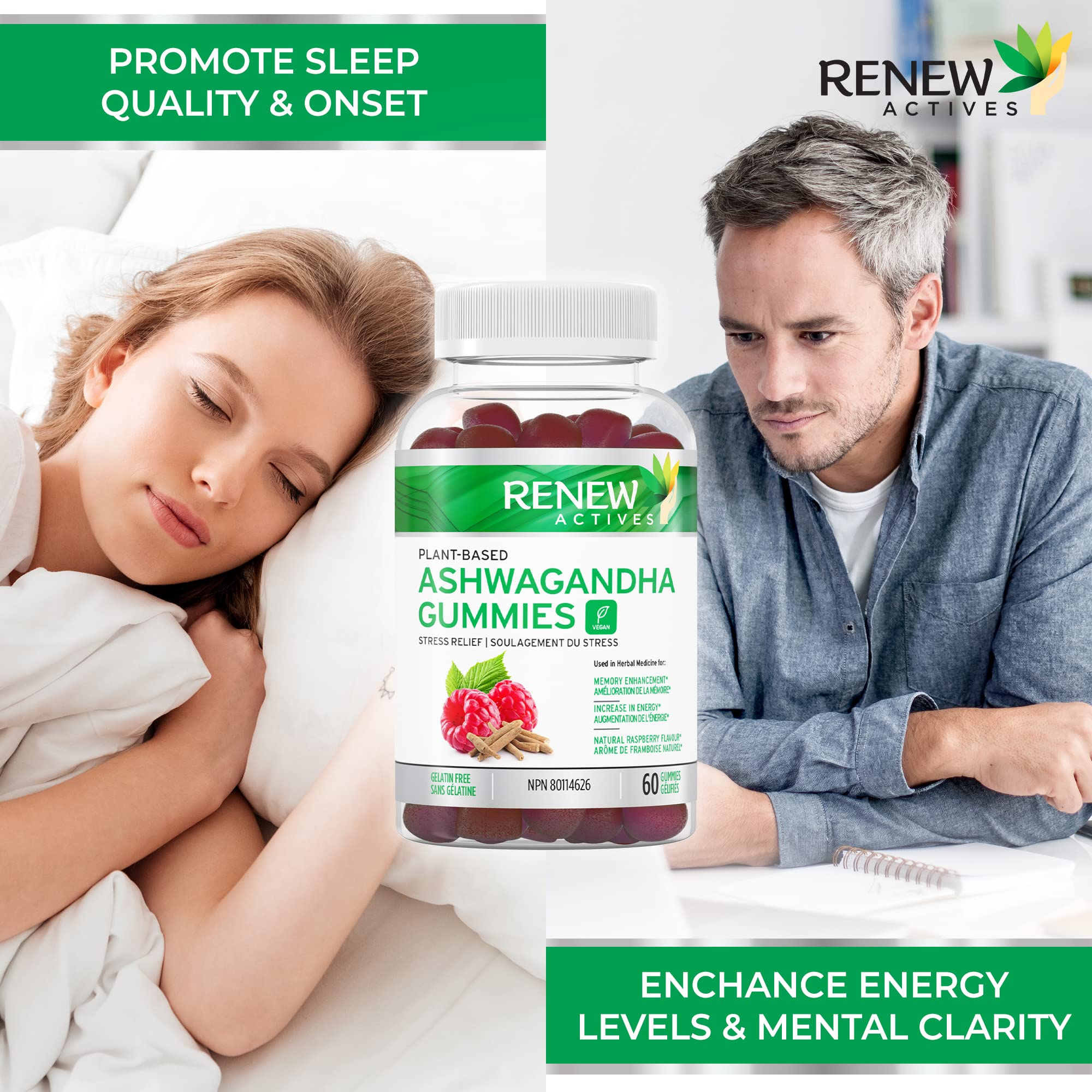 Renew Actives Ashwagandha Gummies 100MG – Vegan, Made in Canada