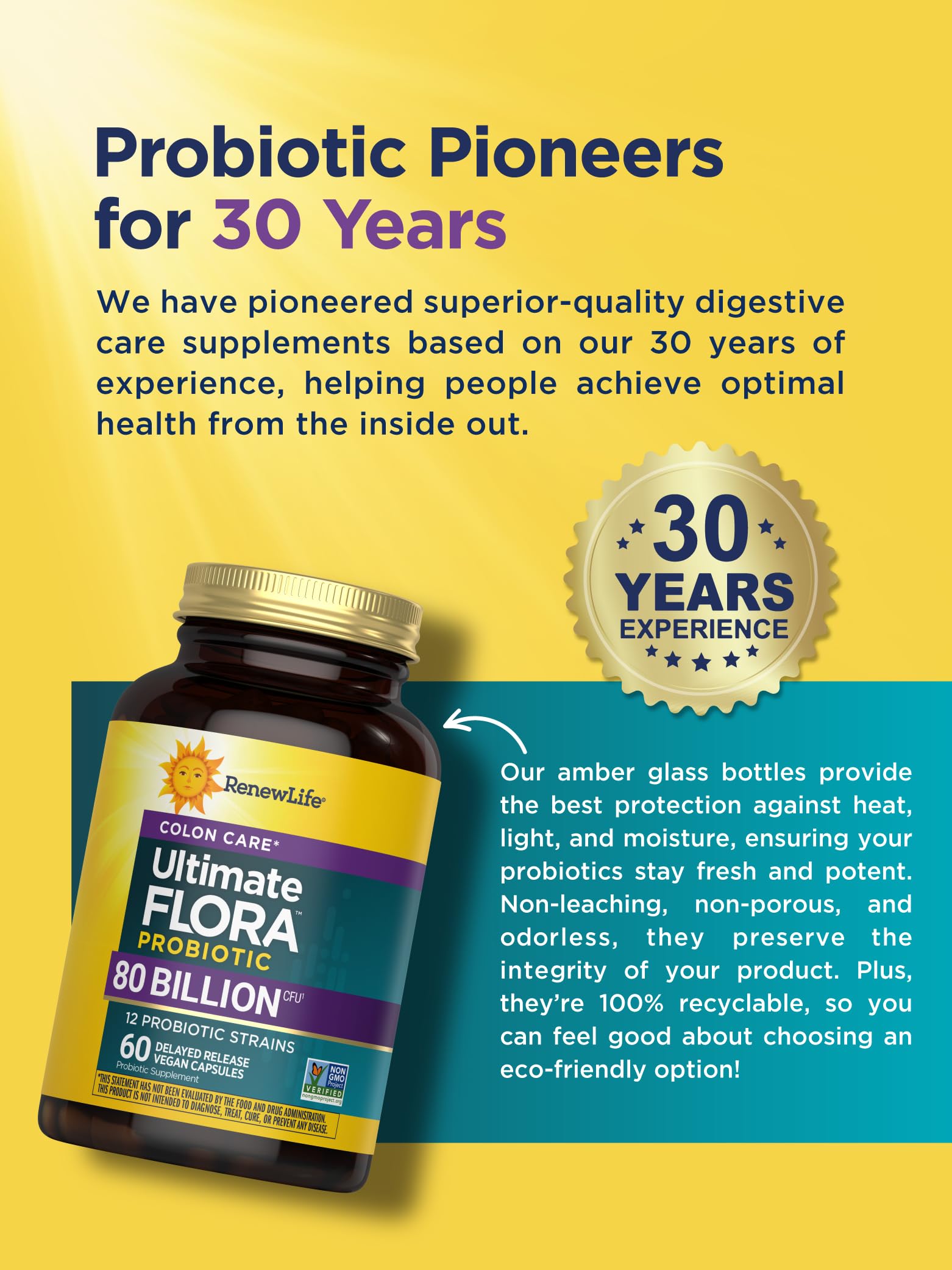 Renew Life Colon Care Probiotic Capsules – 80 Billion CFU, 12 Strains, Dairy/Gluten & Soy Free, 60 Count