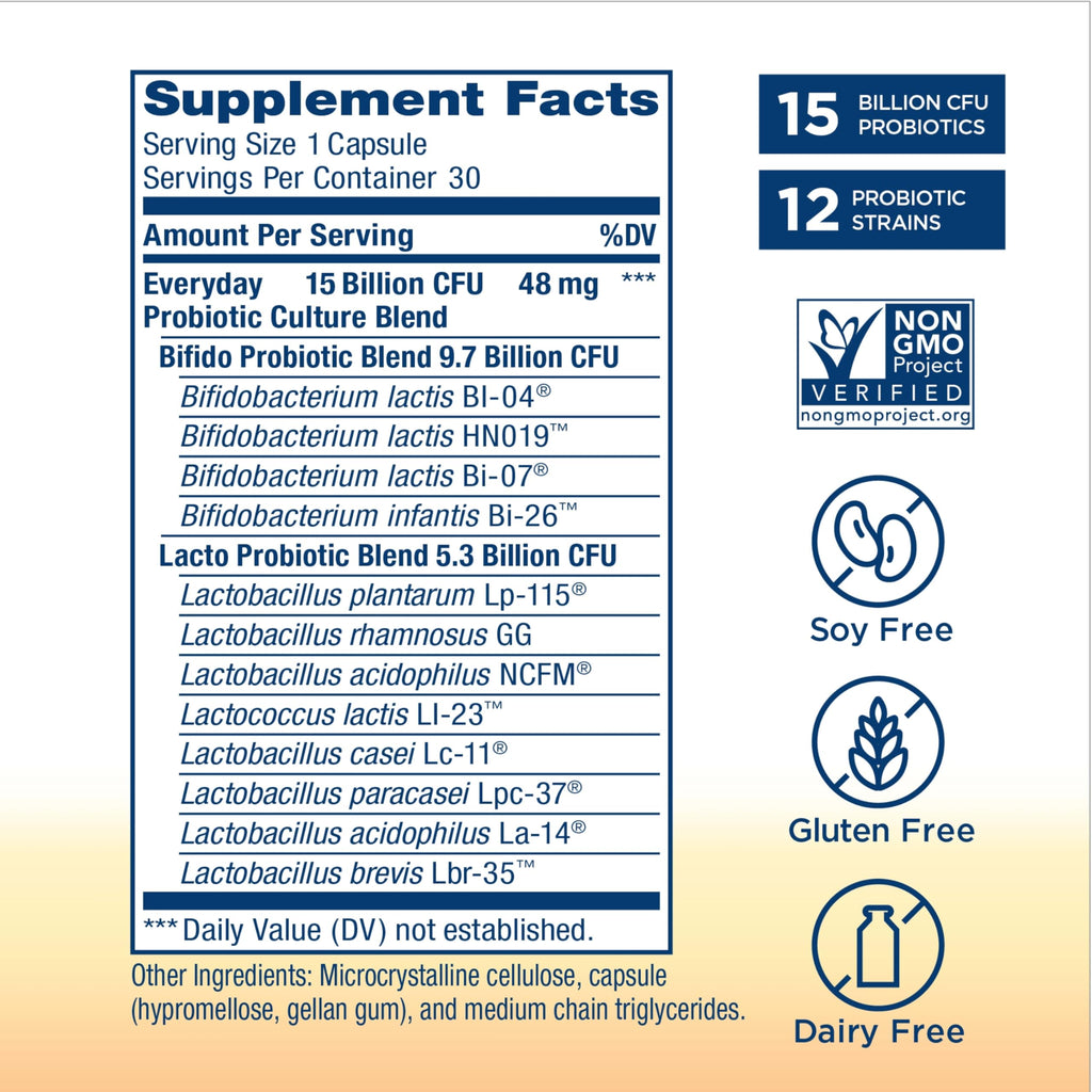 Renew Life Everyday Go-Pack Probiotic Capsules — 15 Billion CFU, 30 Count | Gluten-Free, Dairy-Free, Soy-Free | L. rhamnosus GG