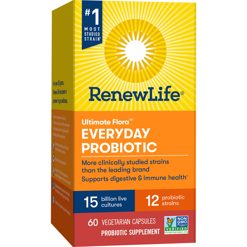 Renew Life Everyday Probiotic Capsules – 15 Billion CFU, 60 Count | Digestive, Immune & Urinary Support