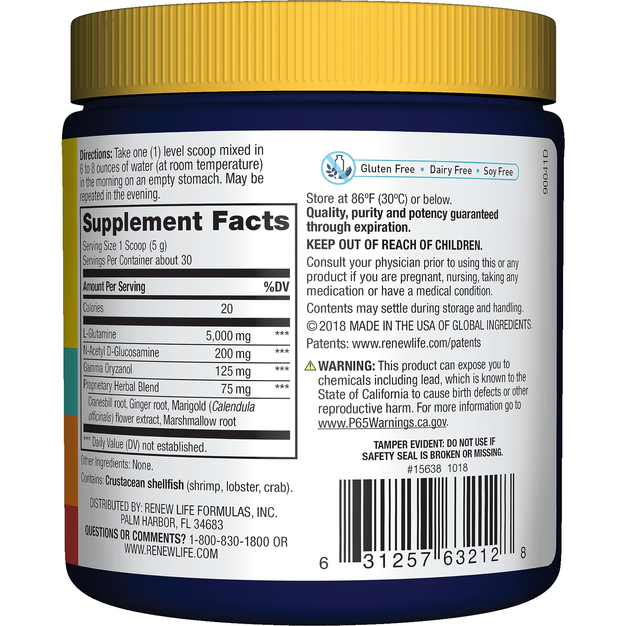 Renew Life IntestiNew Intestinal Lining Support Powder - 5000 mg L-Glutamine, Gluten-Free, Dairy-Free & Soy-Free, 5.7 oz