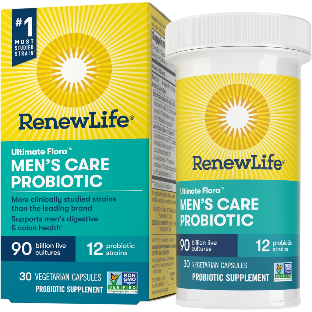Renew Life Men's Care Probiotic Capsules – 90 Billion CFU, 12 Strains, 30 Count