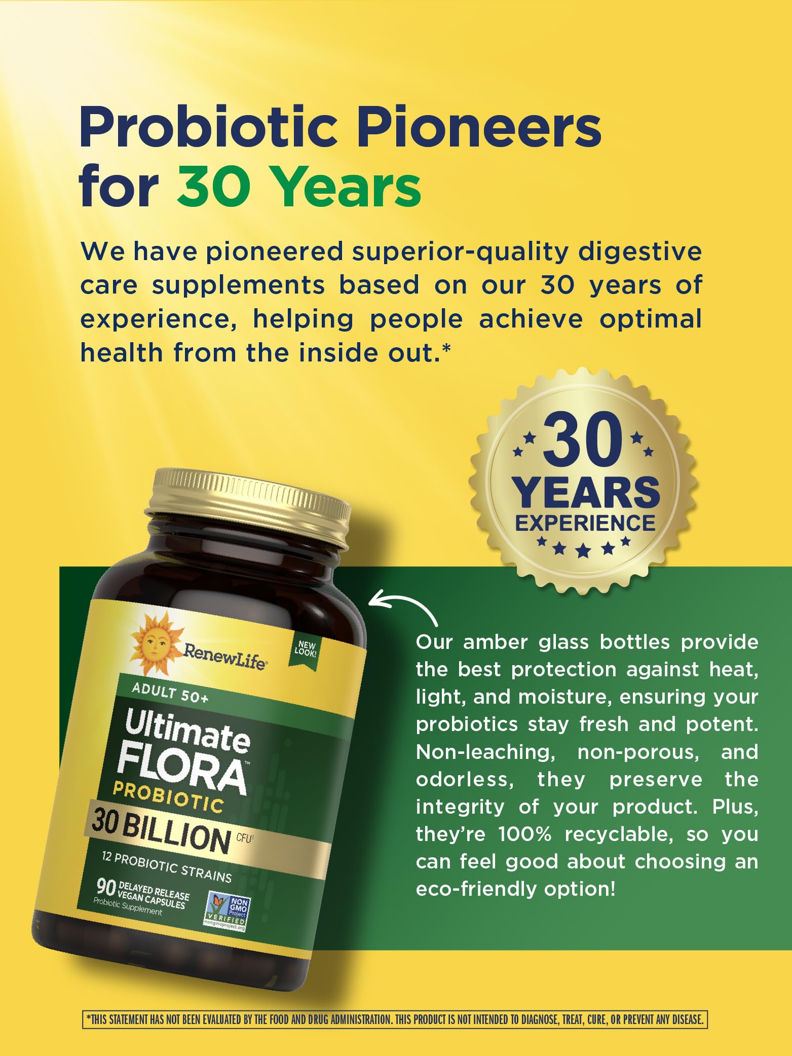 Renew Life Probiotic Adult 50 Plus – 30 Billion CFU, 90 Count Capsules | Digestive & Immune Support