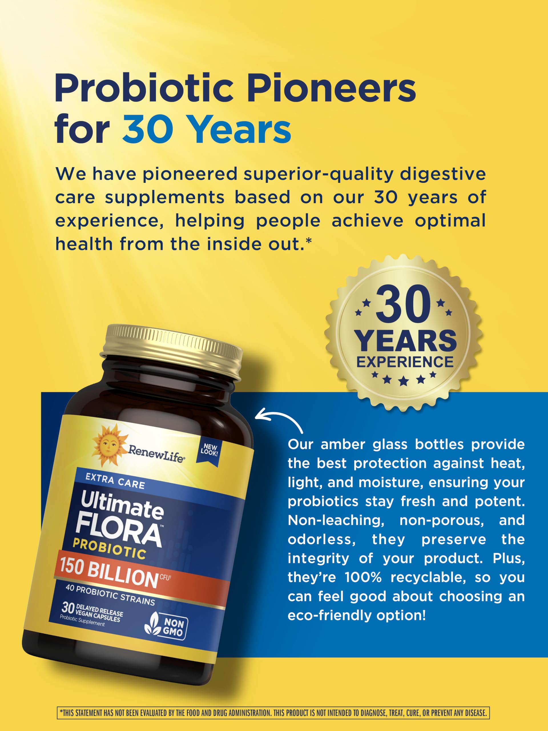 Renew Life Ultimate Flora Adult Ultimate Care Probiotic – 150 Billion CFU, 30 Caps (Package May Vary)