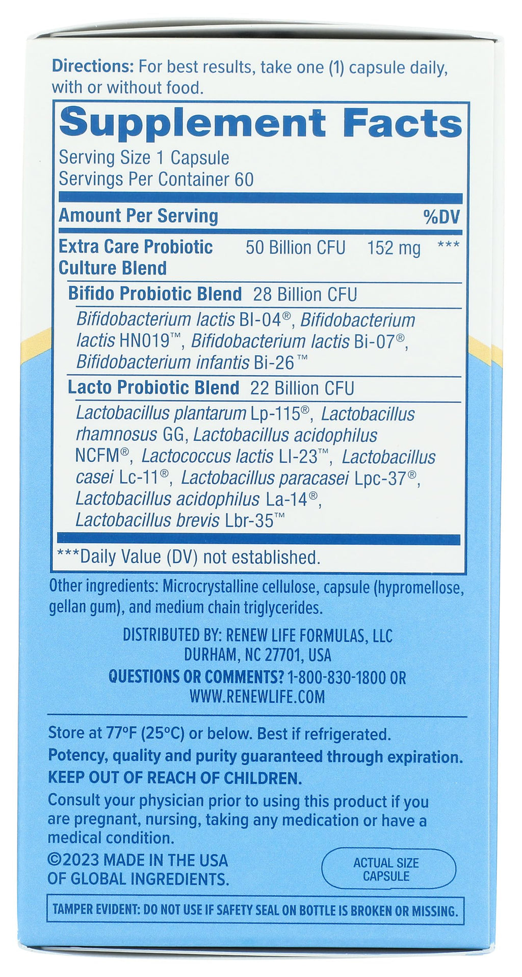 Renew Life Ultimate Flora Extra Care Probiotic 50 Billion, 60 Count