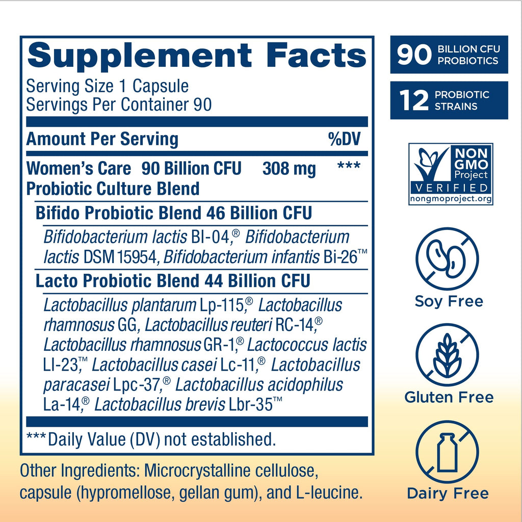 Renew Life Ultimate Flora Women's Care Probiotic 25 Billion CFU - 90 Capsules | Gluten Free, Non-GMO