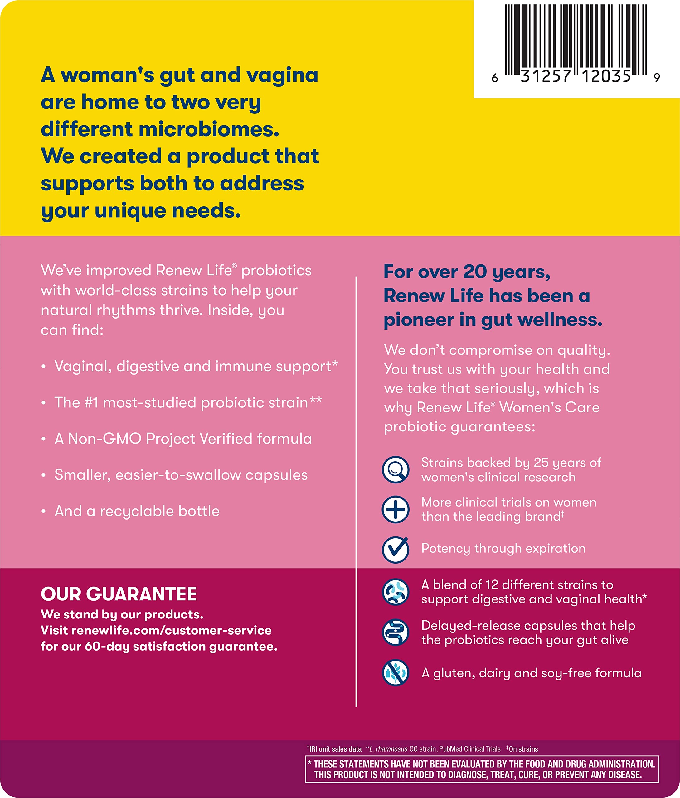 Renew Life Ultimate Flora Women's Care Probiotic 25 Billion CFU - 90 Capsules | Gluten Free, Non-GMO